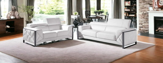 Two Piece Indoor White Italian Leather Five Person Seating Set-1