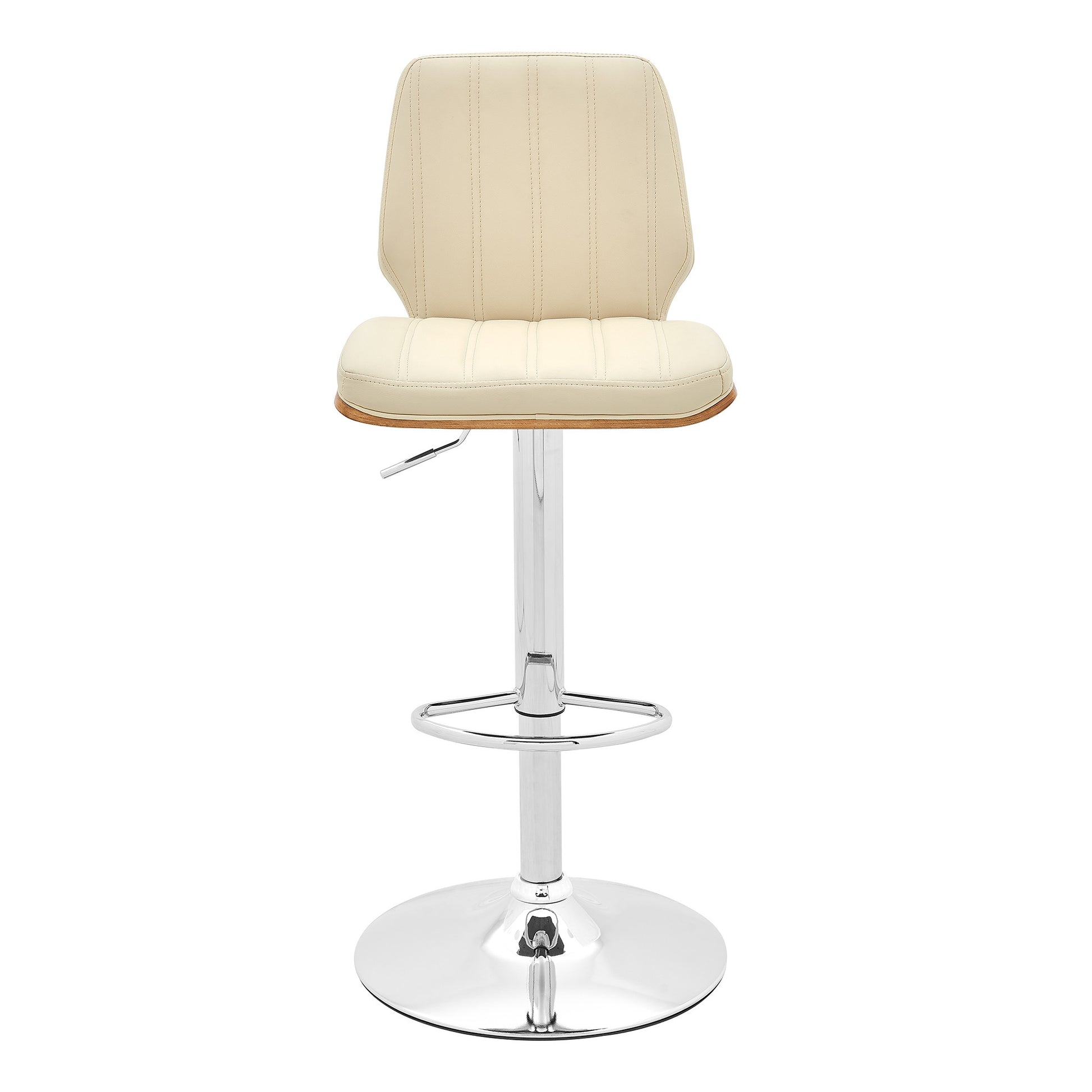 25" Cream And Silver Faux Leather And Steel Swivel Adjustable Height Bar Chair-2