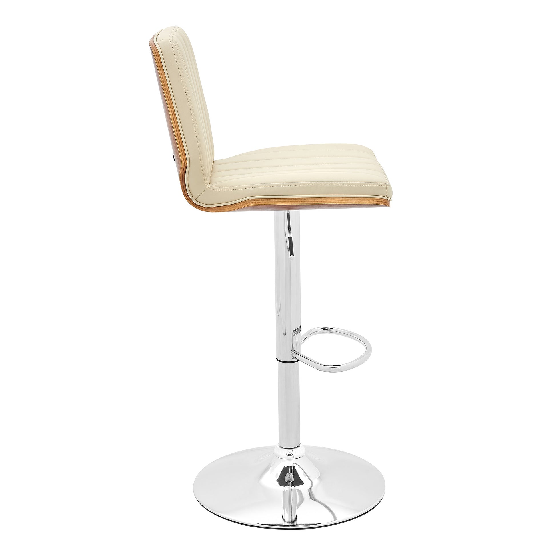 25" Cream And Silver Faux Leather And Steel Swivel Adjustable Height Bar Chair-3