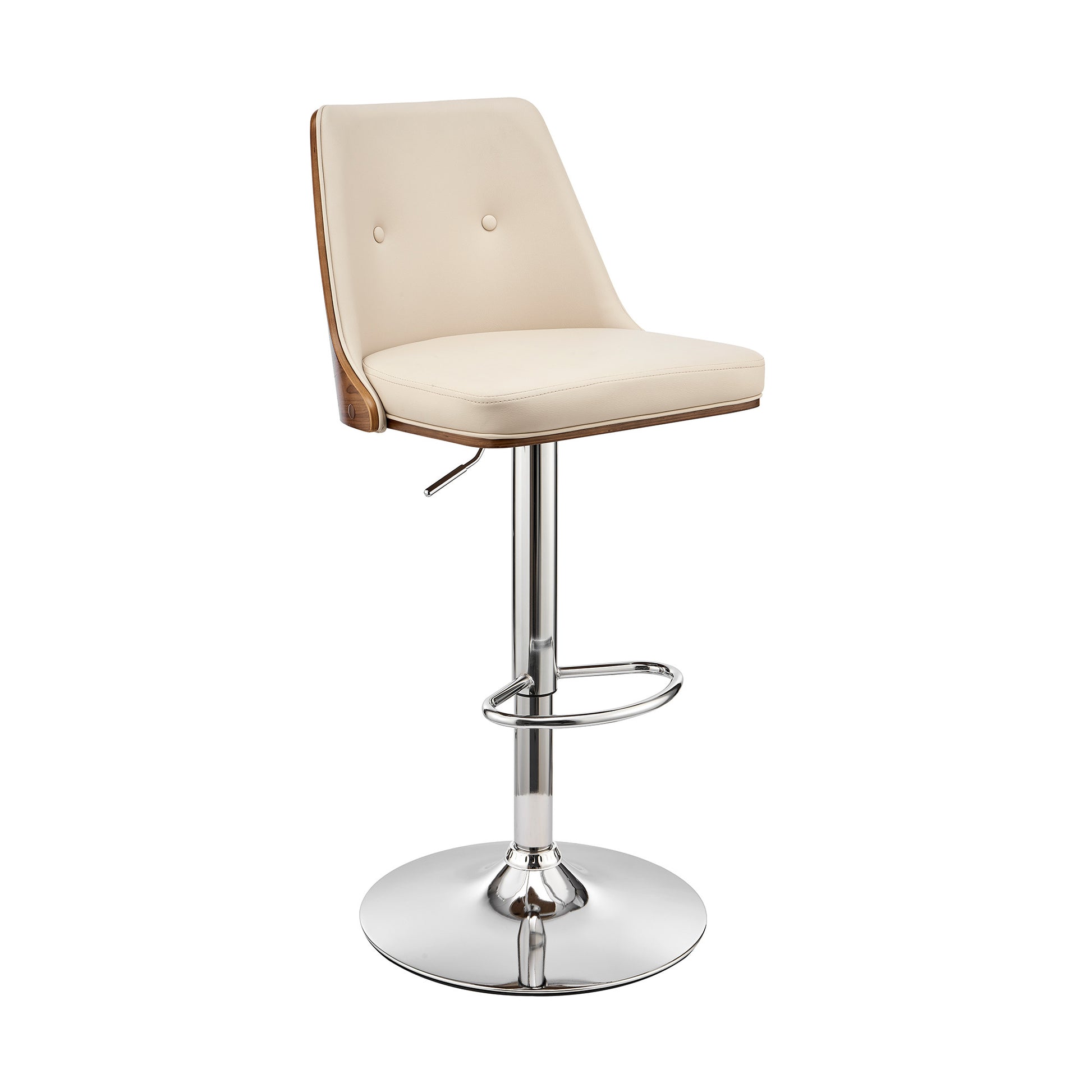 25" Cream And Silver Faux Leather And Iron Swivel Adjustable Height Bar Chair-0