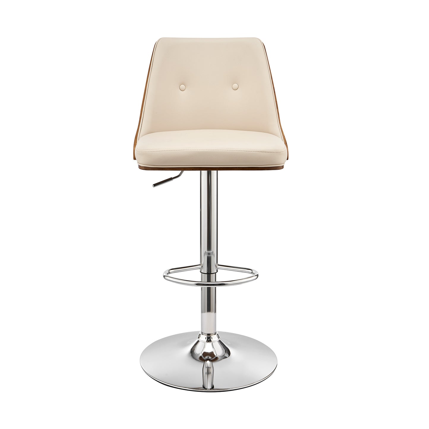 25" Cream And Silver Faux Leather And Iron Swivel Adjustable Height Bar Chair-2