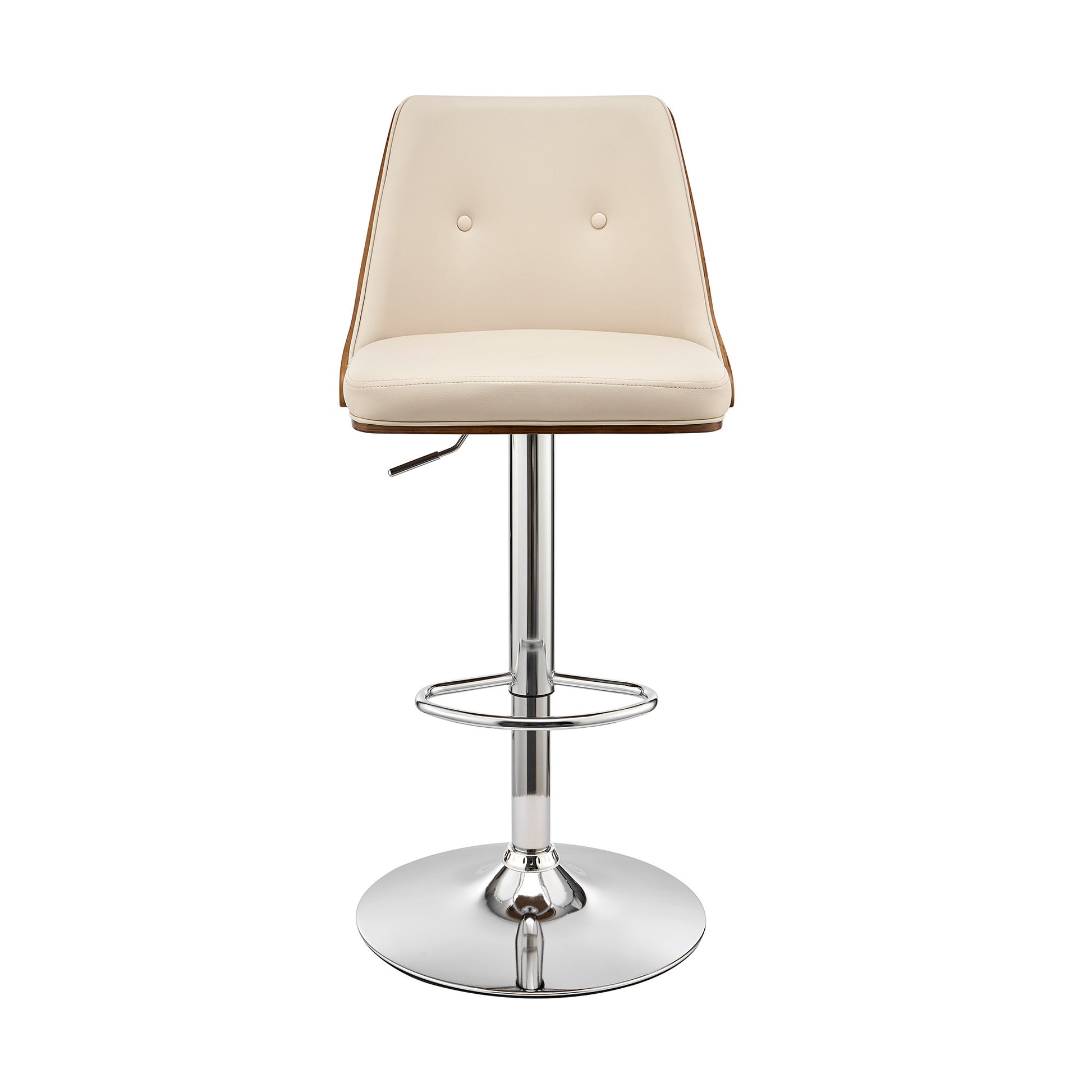 25" Cream And Silver Faux Leather And Iron Swivel Adjustable Height Bar Chair-2