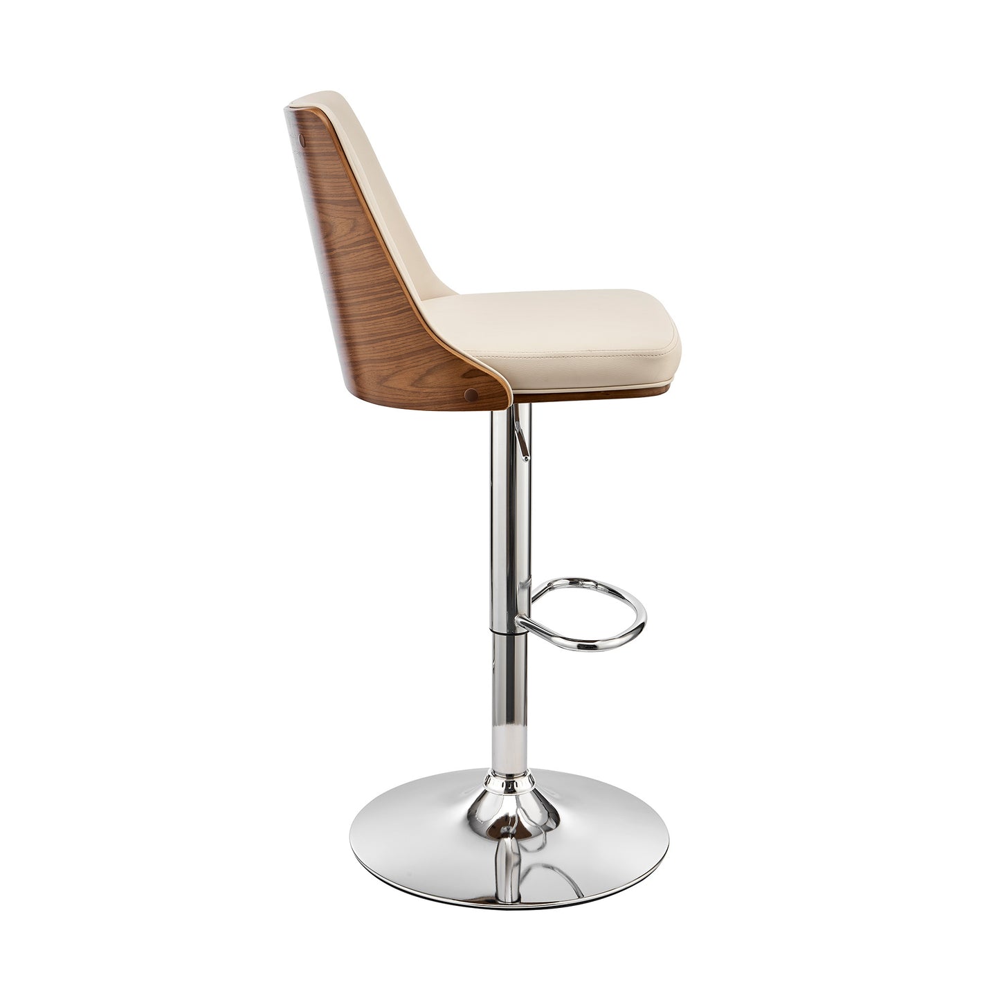25" Cream And Silver Faux Leather And Iron Swivel Adjustable Height Bar Chair-3