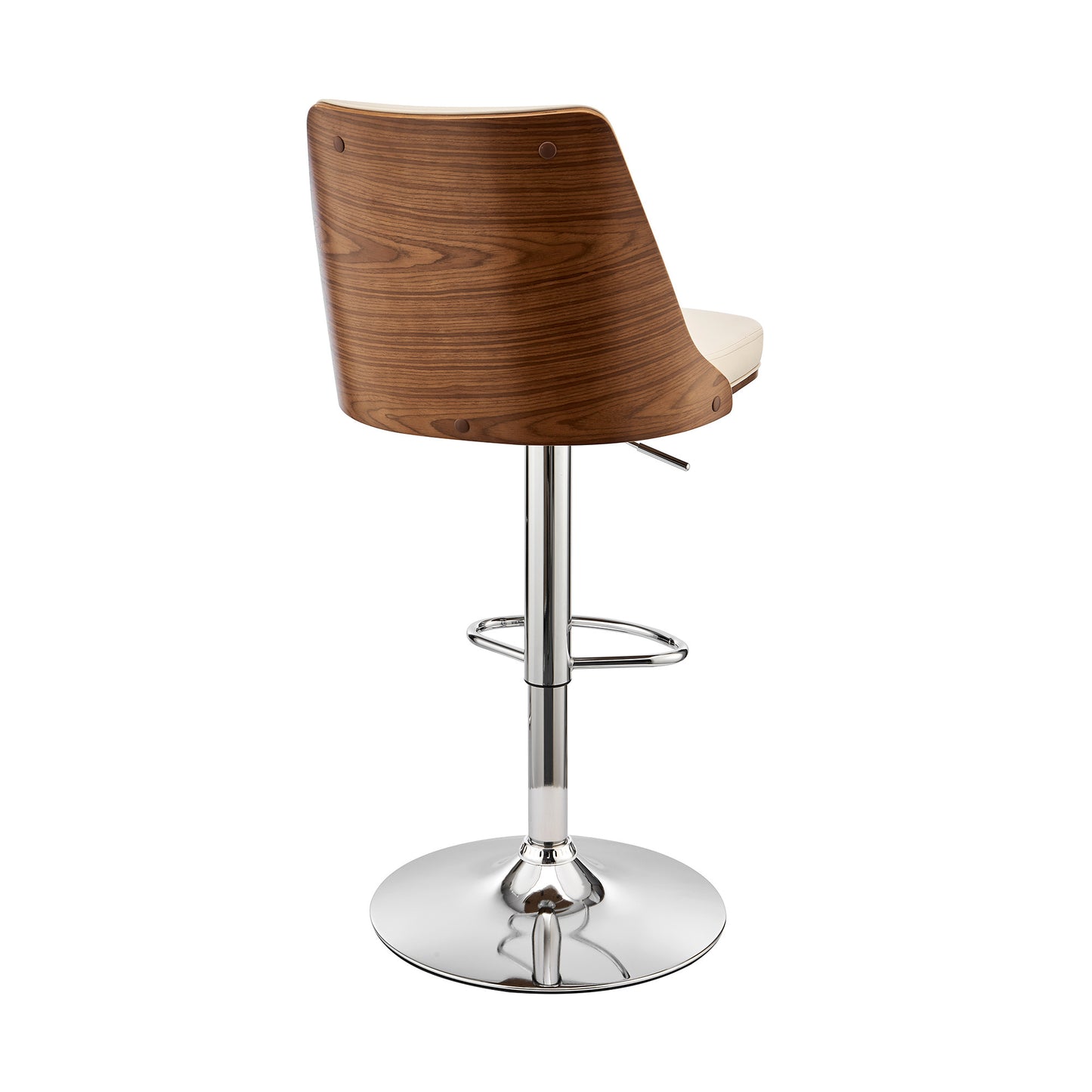 25" Cream And Silver Faux Leather And Iron Swivel Adjustable Height Bar Chair-4