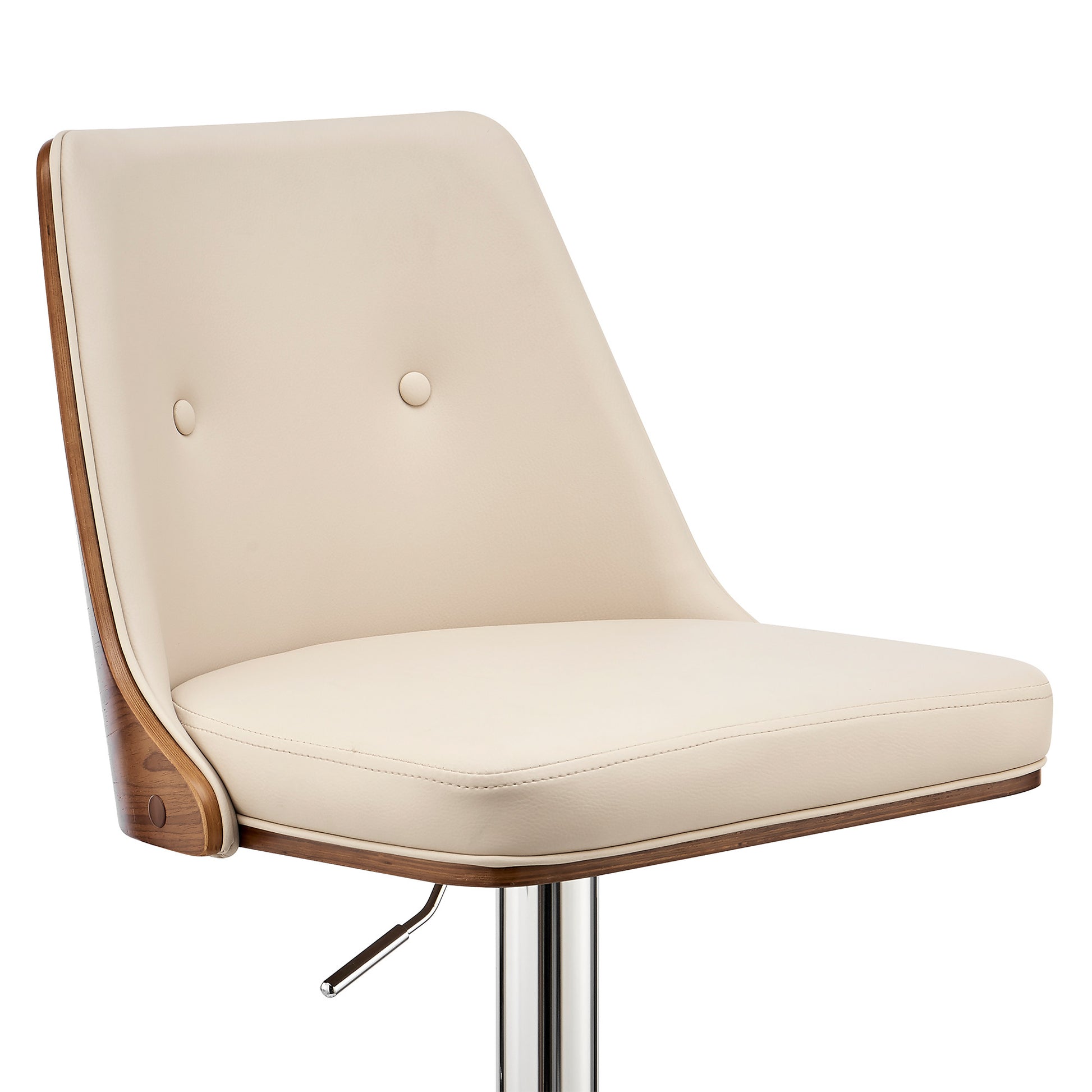25" Cream And Silver Faux Leather And Iron Swivel Adjustable Height Bar Chair-6