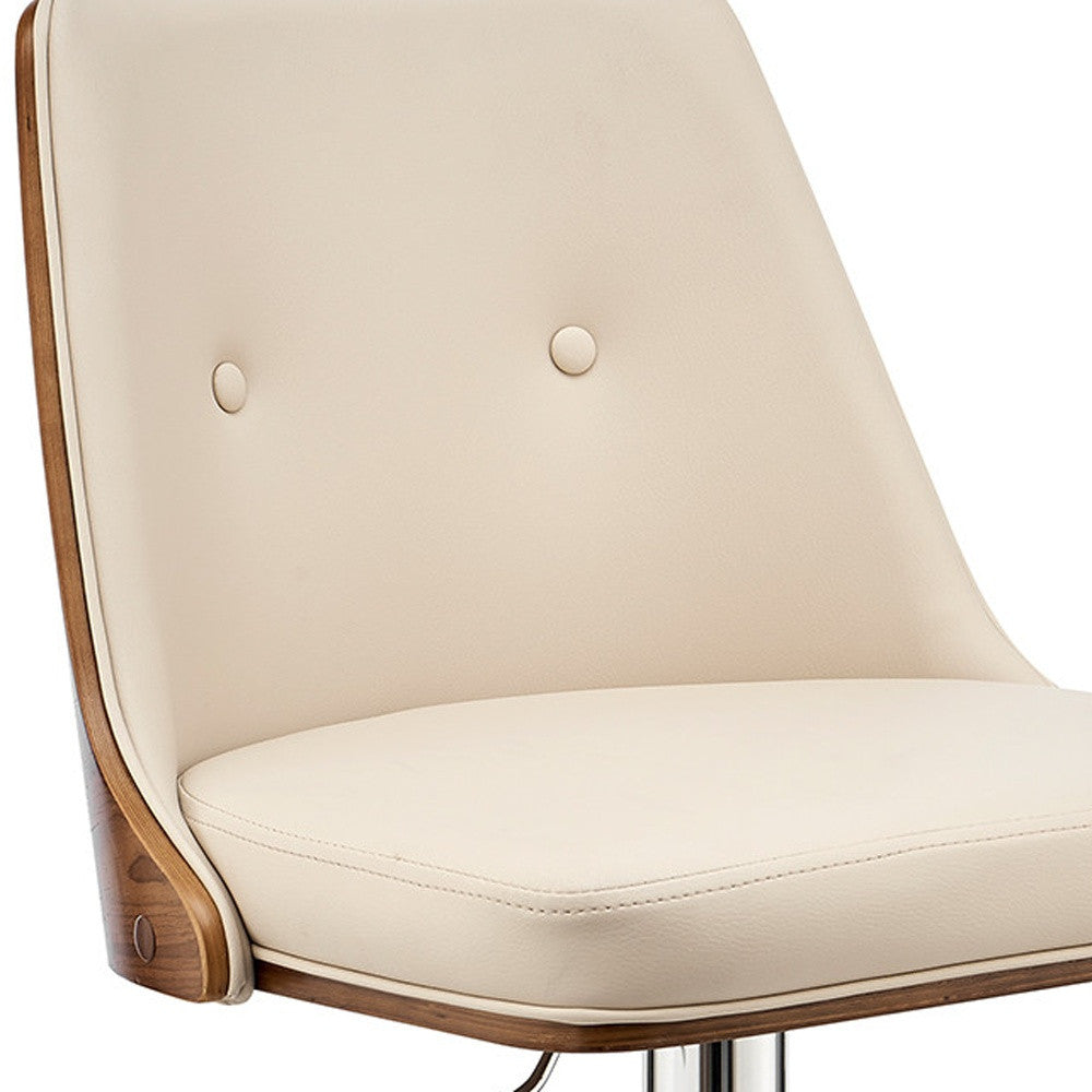 25" Cream And Silver Faux Leather And Iron Swivel Adjustable Height Bar Chair-7