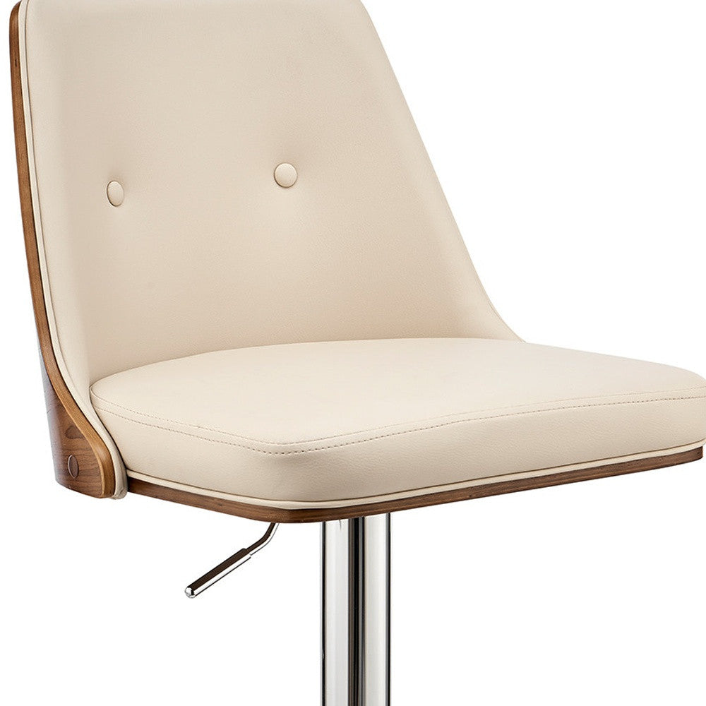 25" Cream And Silver Faux Leather And Iron Swivel Adjustable Height Bar Chair-8