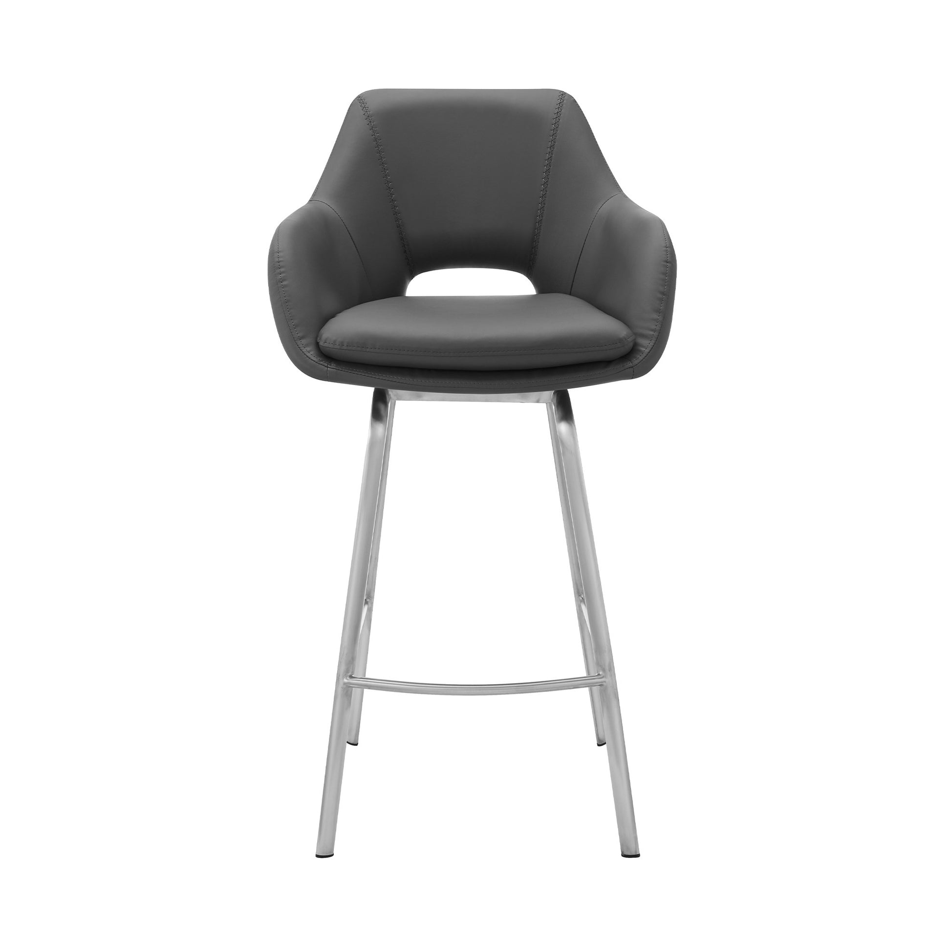 30" Gray And Silver Iron Swivel Low Back Bar Height Bar Chair-2