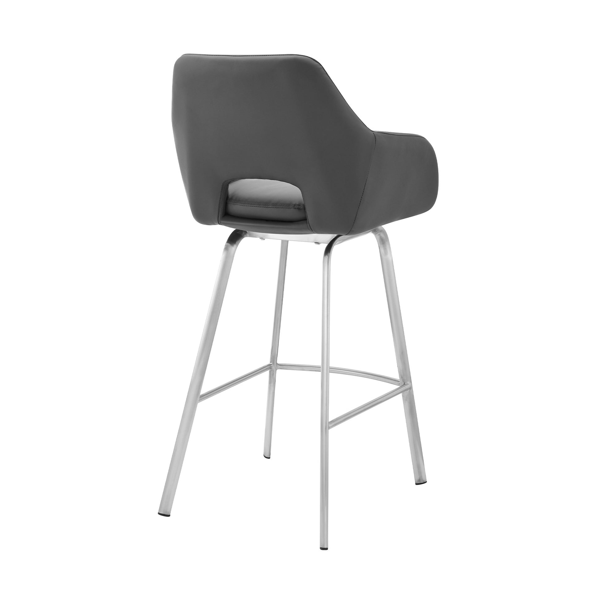 30" Gray And Silver Iron Swivel Low Back Bar Height Bar Chair-4