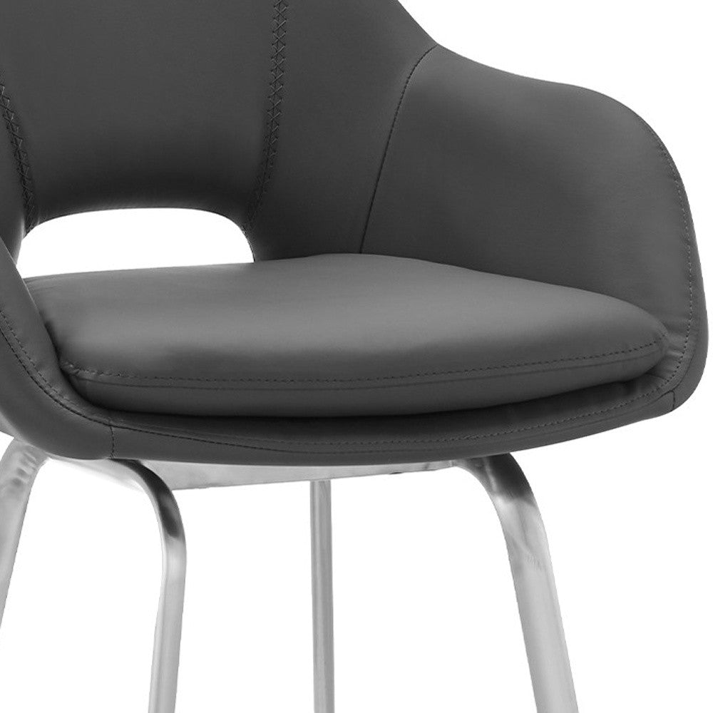 30" Gray And Silver Iron Swivel Low Back Bar Height Bar Chair-7
