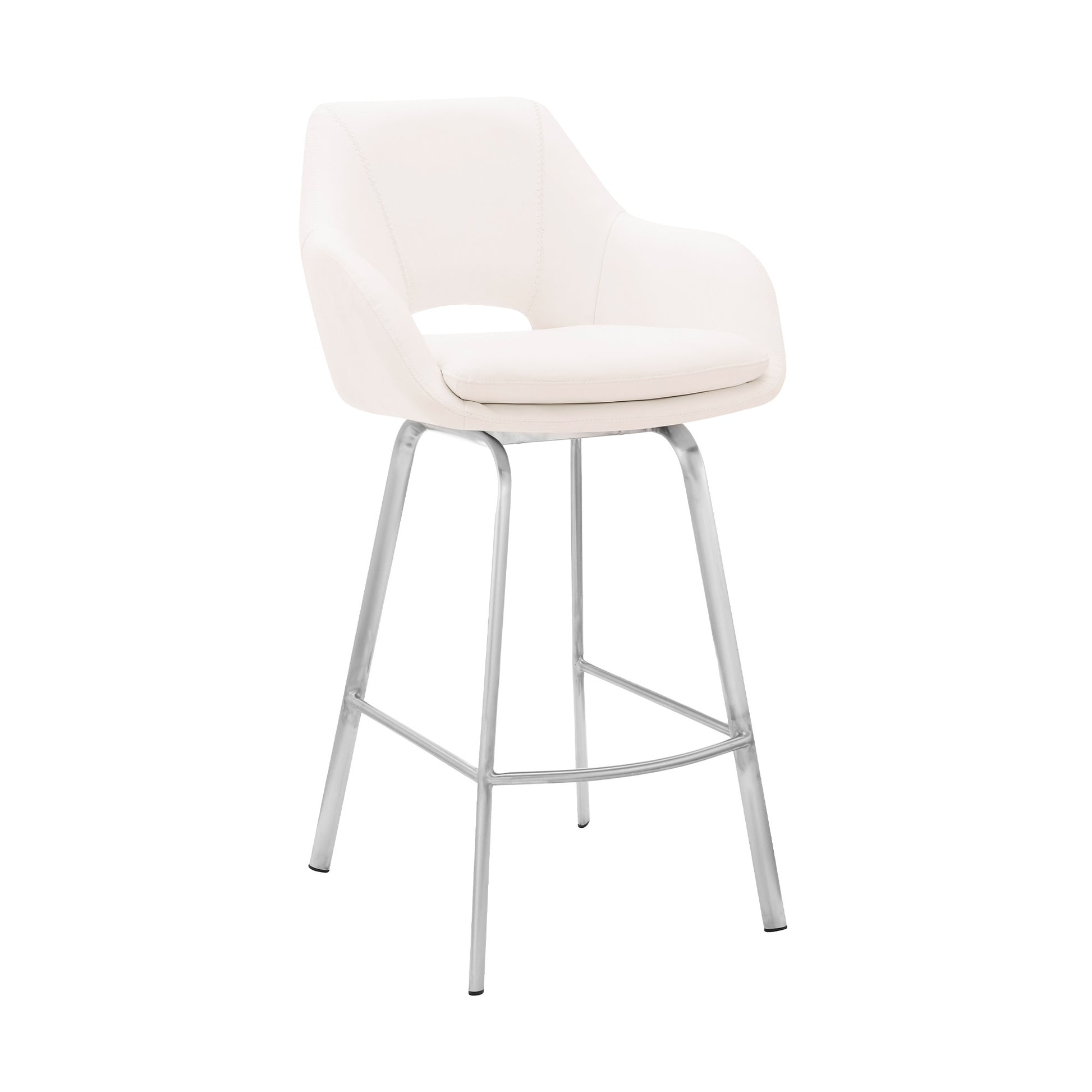 26" White And Silver Iron Swivel Low Back Counter Height Bar Chair-1
