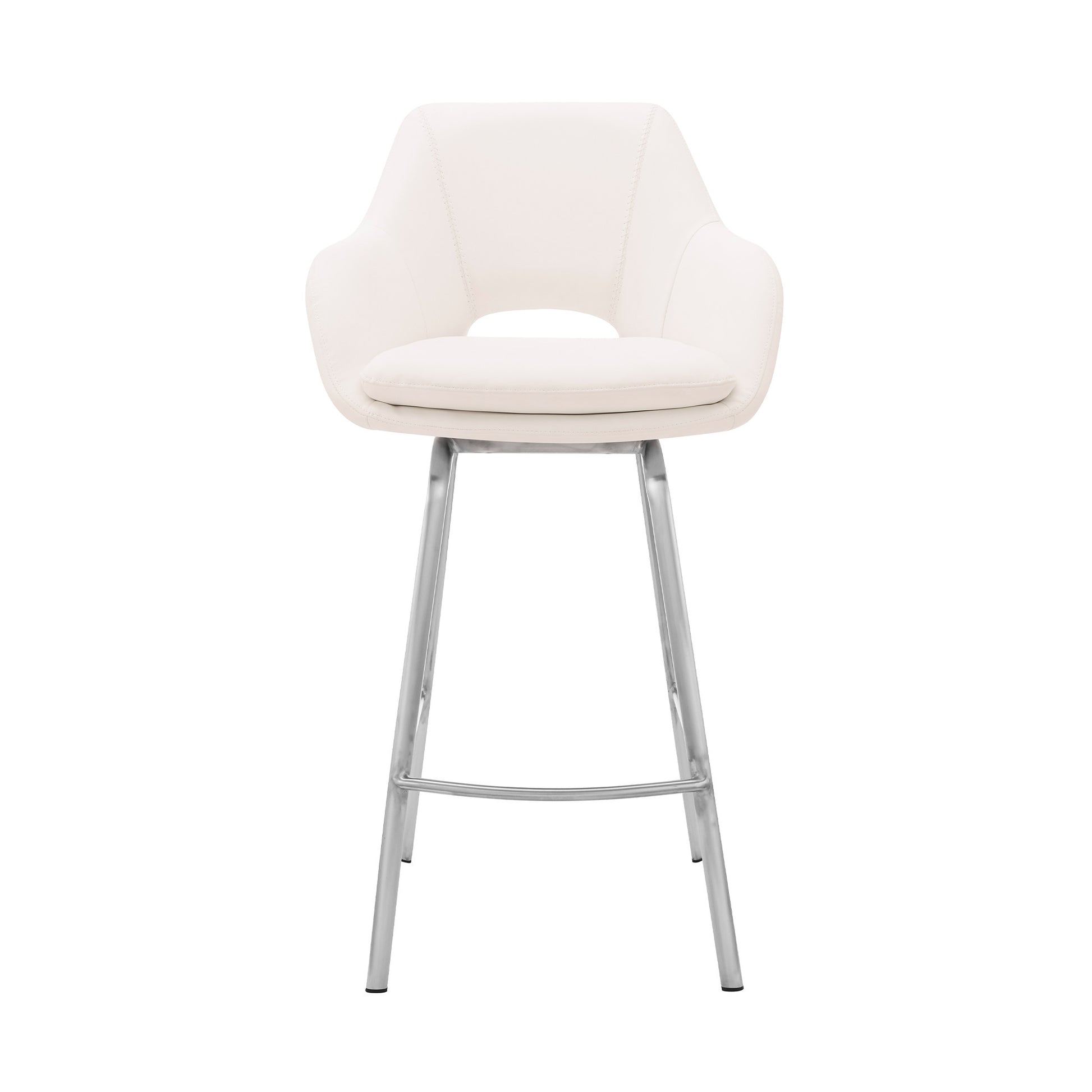 26" White And Silver Iron Swivel Low Back Counter Height Bar Chair-2