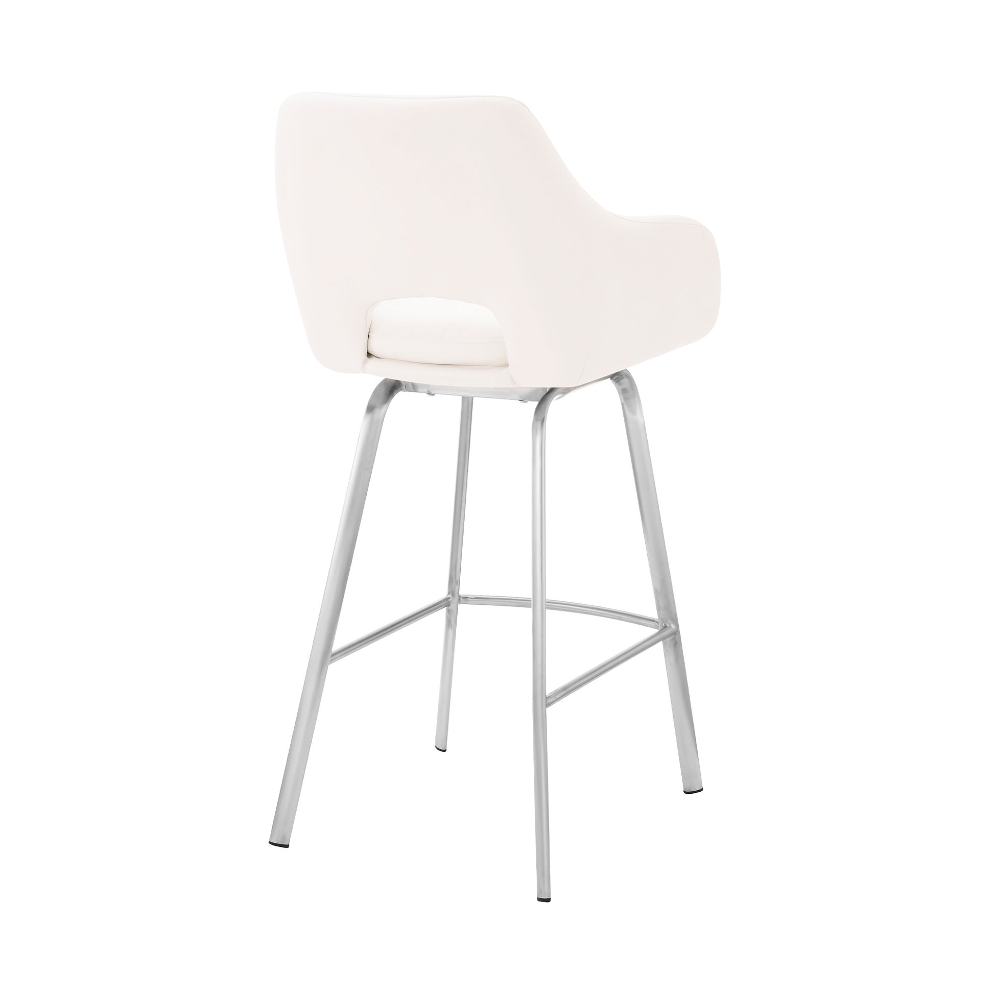 26" White And Silver Iron Swivel Low Back Counter Height Bar Chair-4