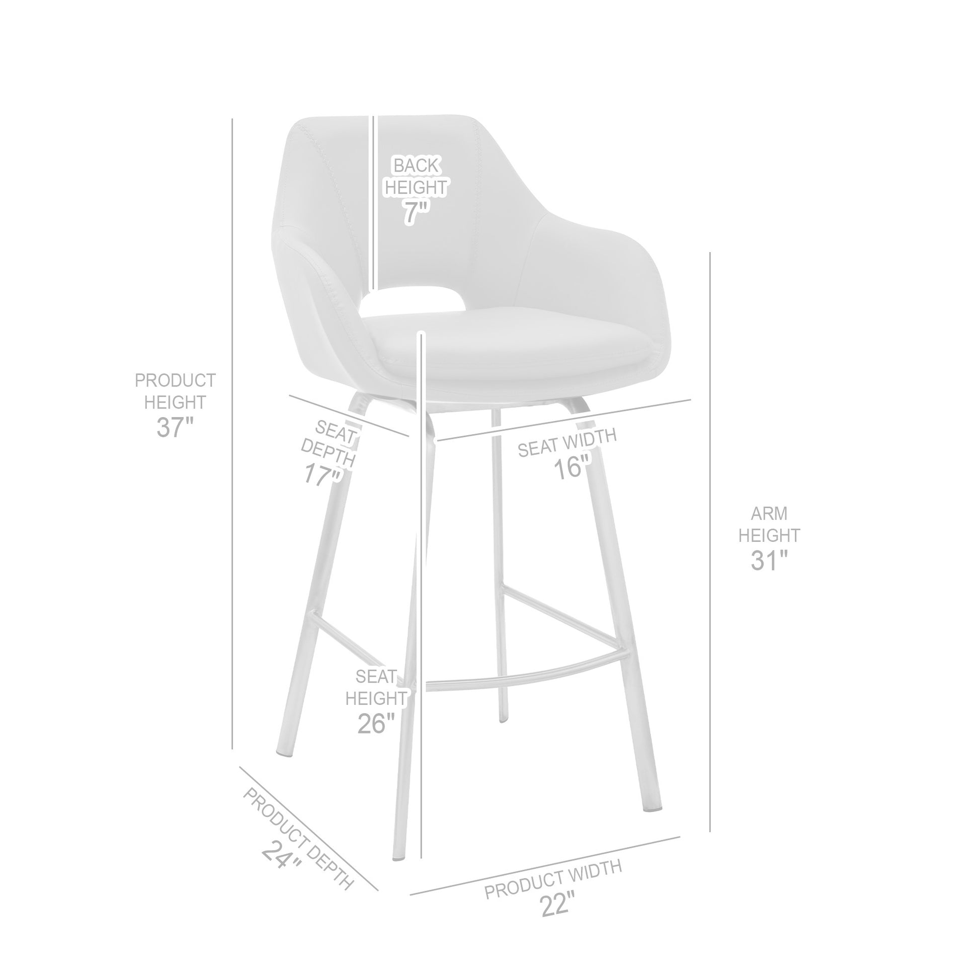 26" White And Silver Iron Swivel Low Back Counter Height Bar Chair-8