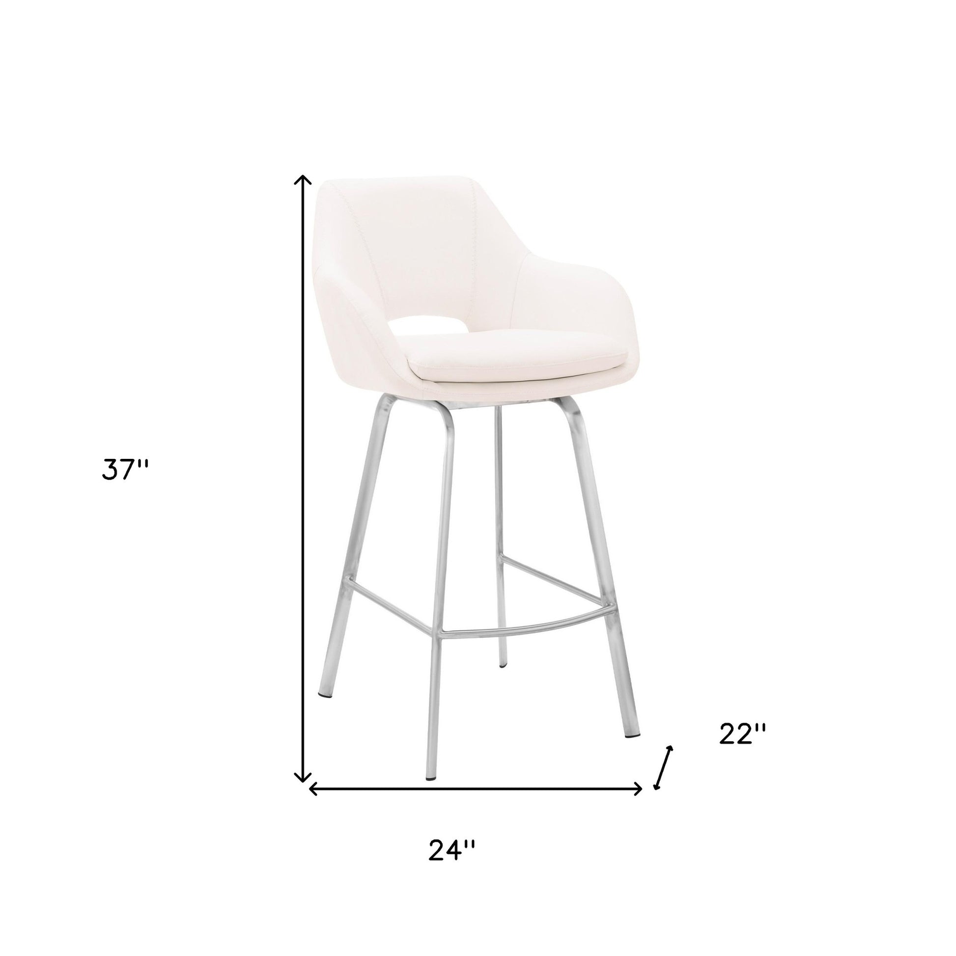 26" White And Silver Iron Swivel Low Back Counter Height Bar Chair-7