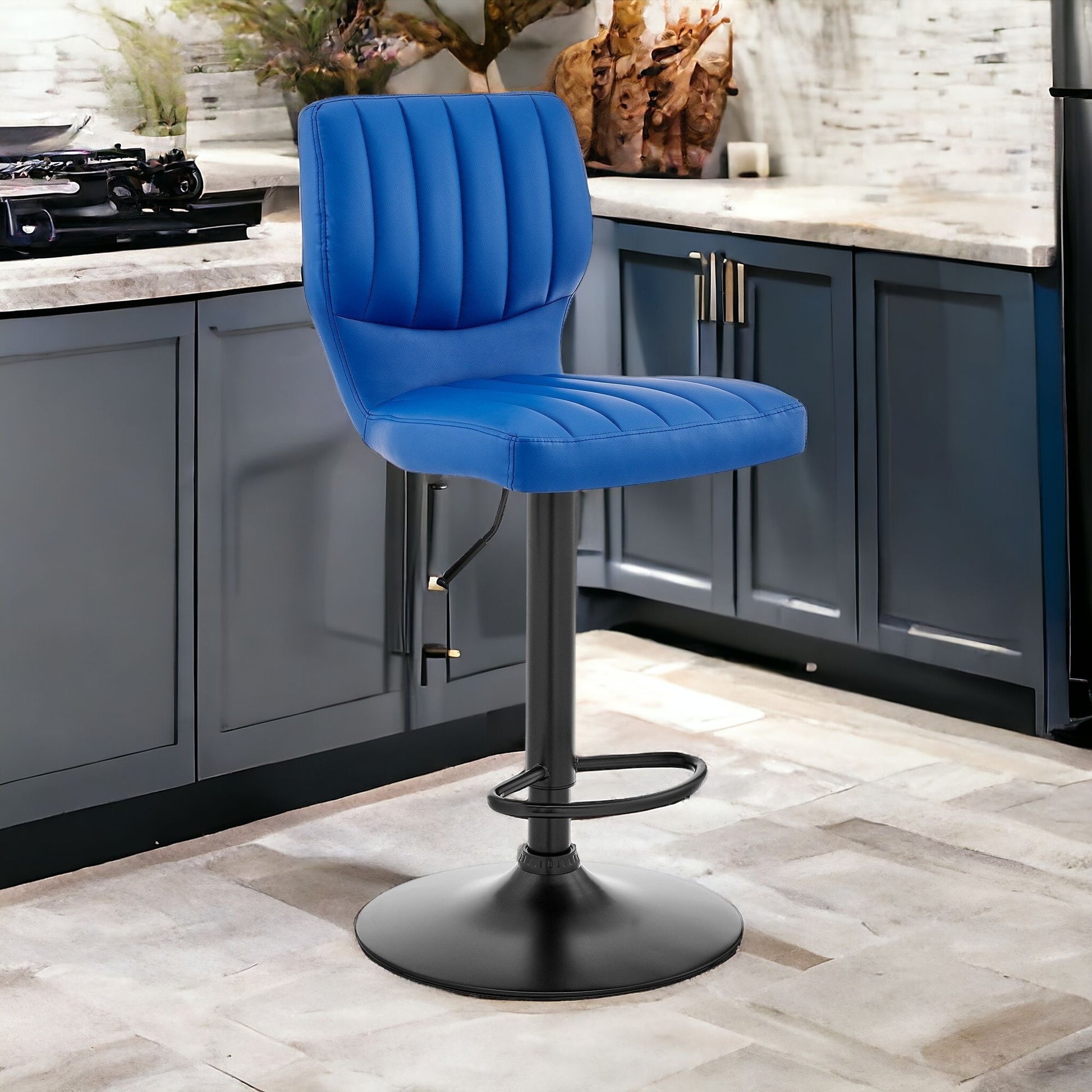 25" Blue And Black Iron Swivel Adjustable Height Bar Chair-0
