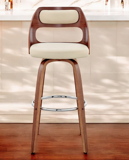 30" Cream and Brown Faux Leather Swivel Bar Chair-0