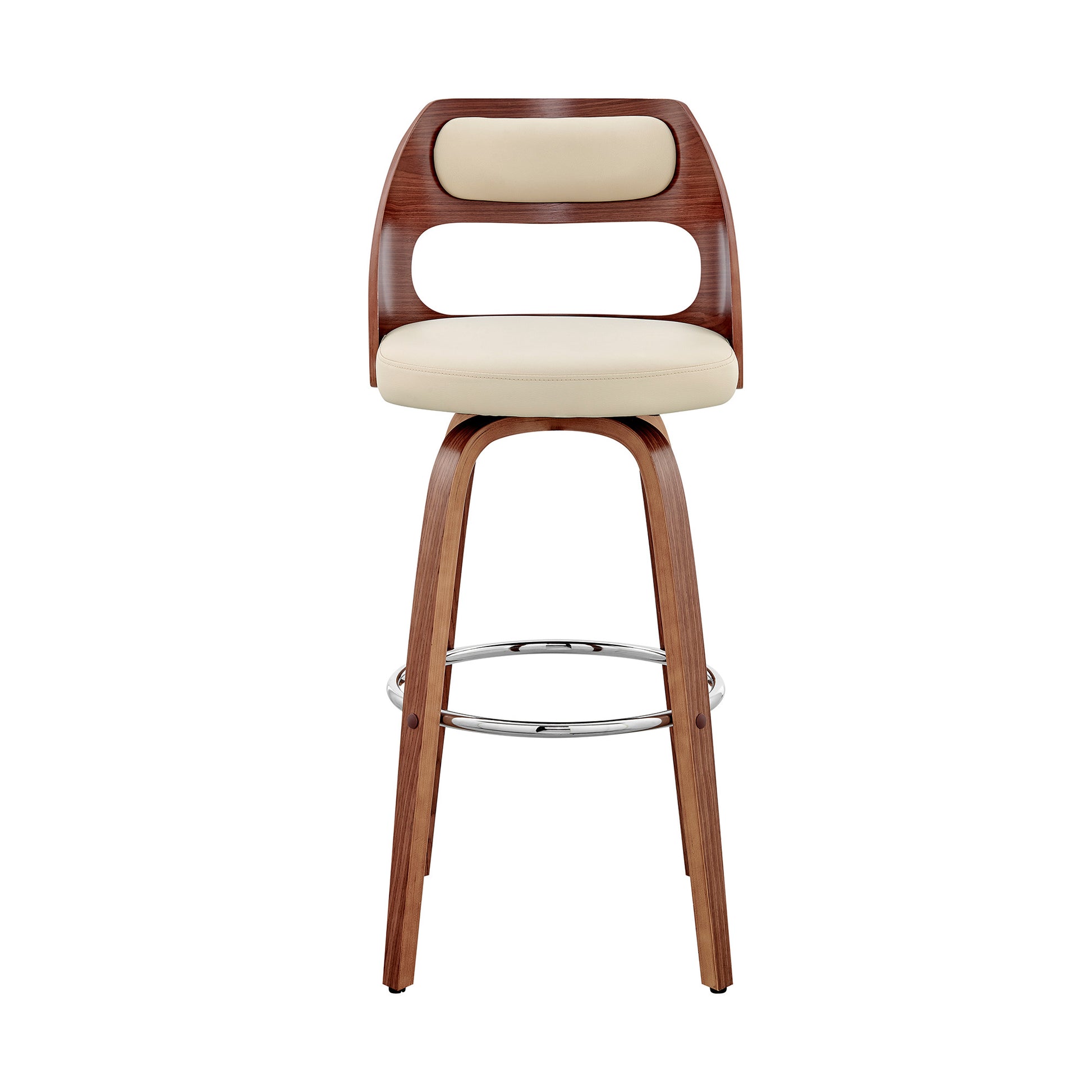 30" Cream and Brown Faux Leather Swivel Bar Chair-1