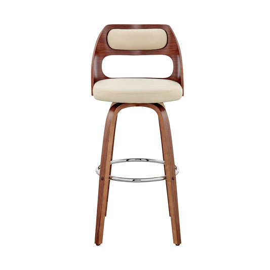 30" Cream and Brown Faux Leather Swivel Bar Chair-1