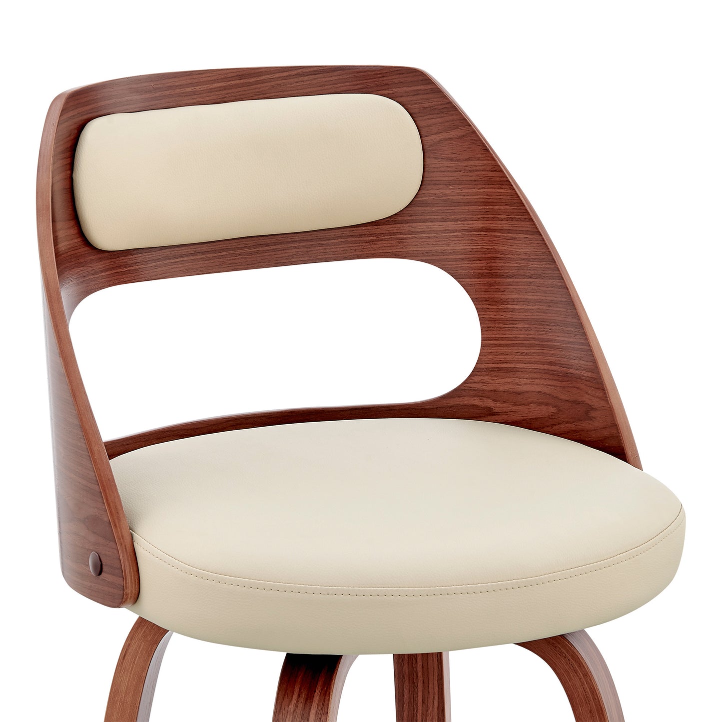 30" Cream and Brown Faux Leather Swivel Bar Chair-5