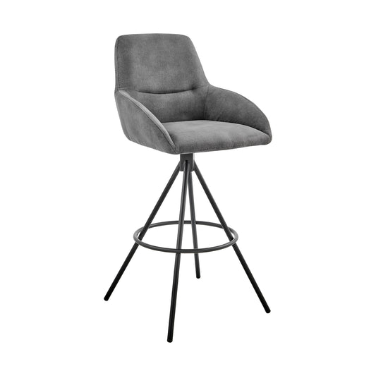 26" Charcoal And Black Iron Counter Height Bar Chair-0
