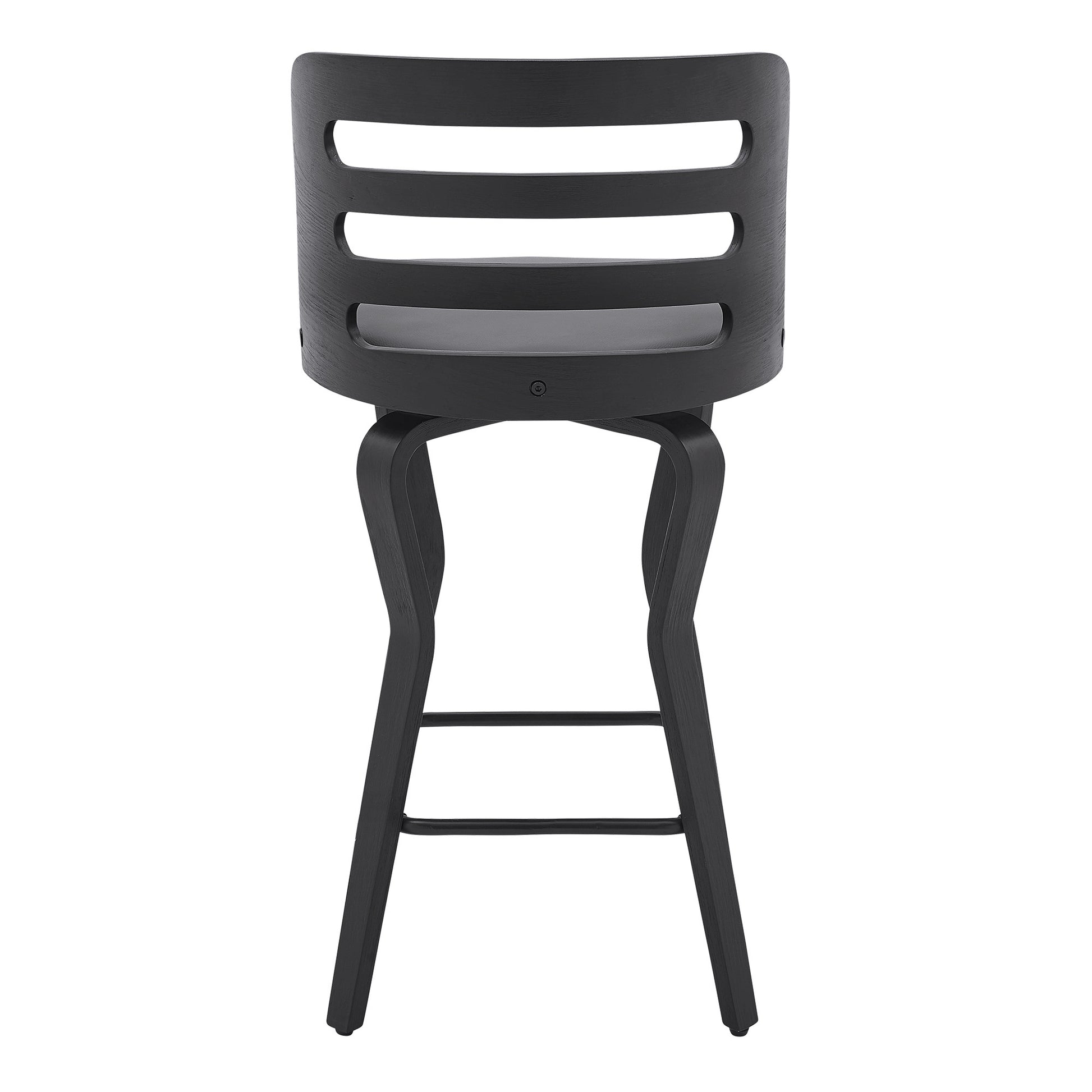 25" Gray And Black Faux Leather And Iron Swivel Low Back Counter Height Bar Chair-5