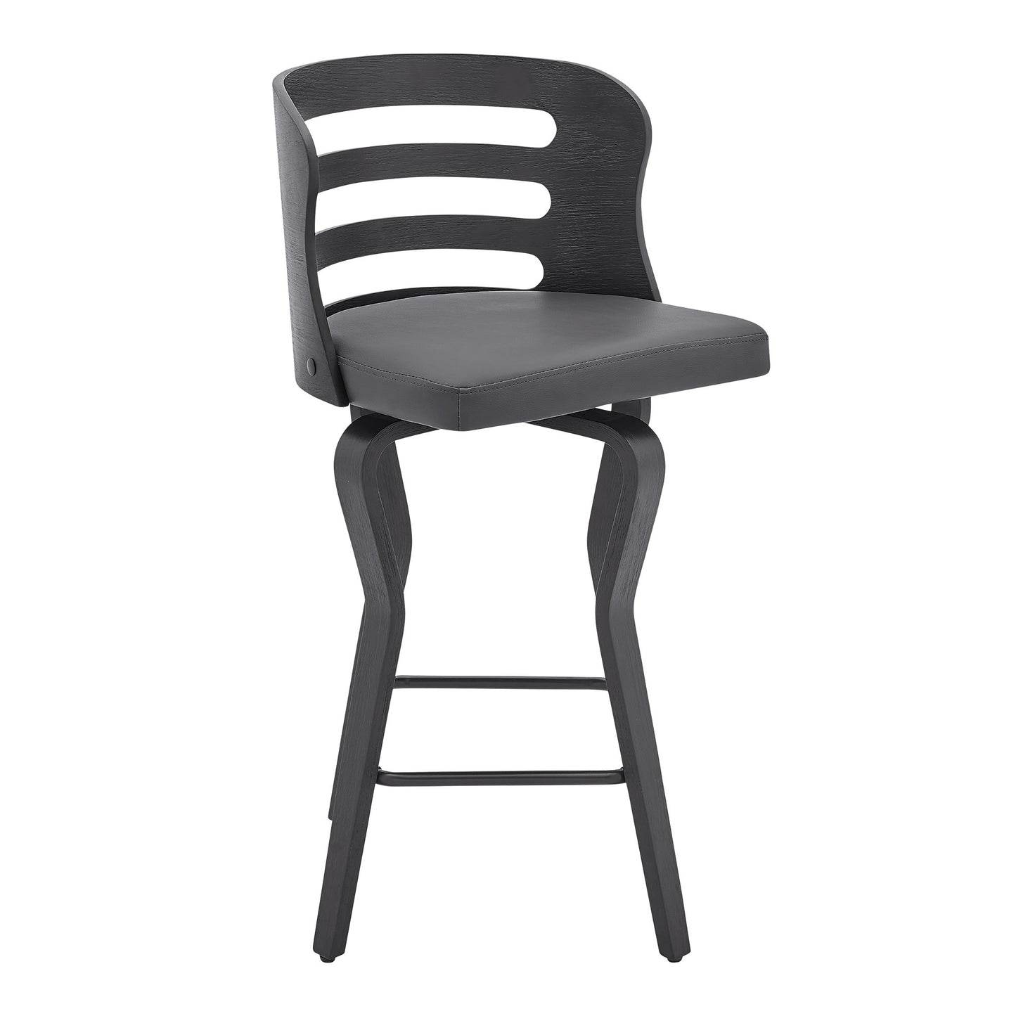 25" Gray And Black Faux Leather And Iron Swivel Low Back Counter Height Bar Chair-0