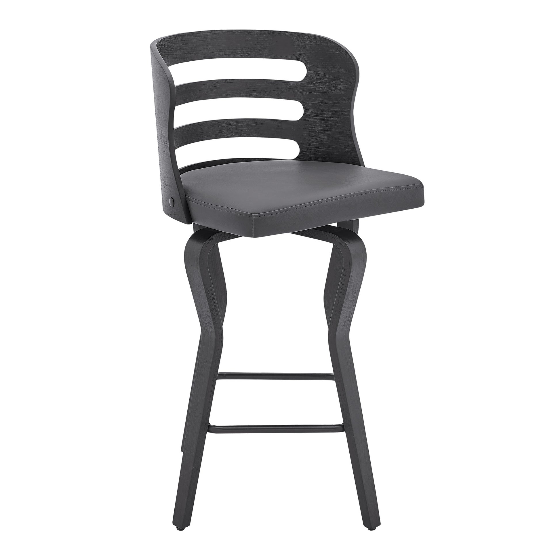 25" Gray And Black Faux Leather And Iron Swivel Low Back Counter Height Bar Chair-0