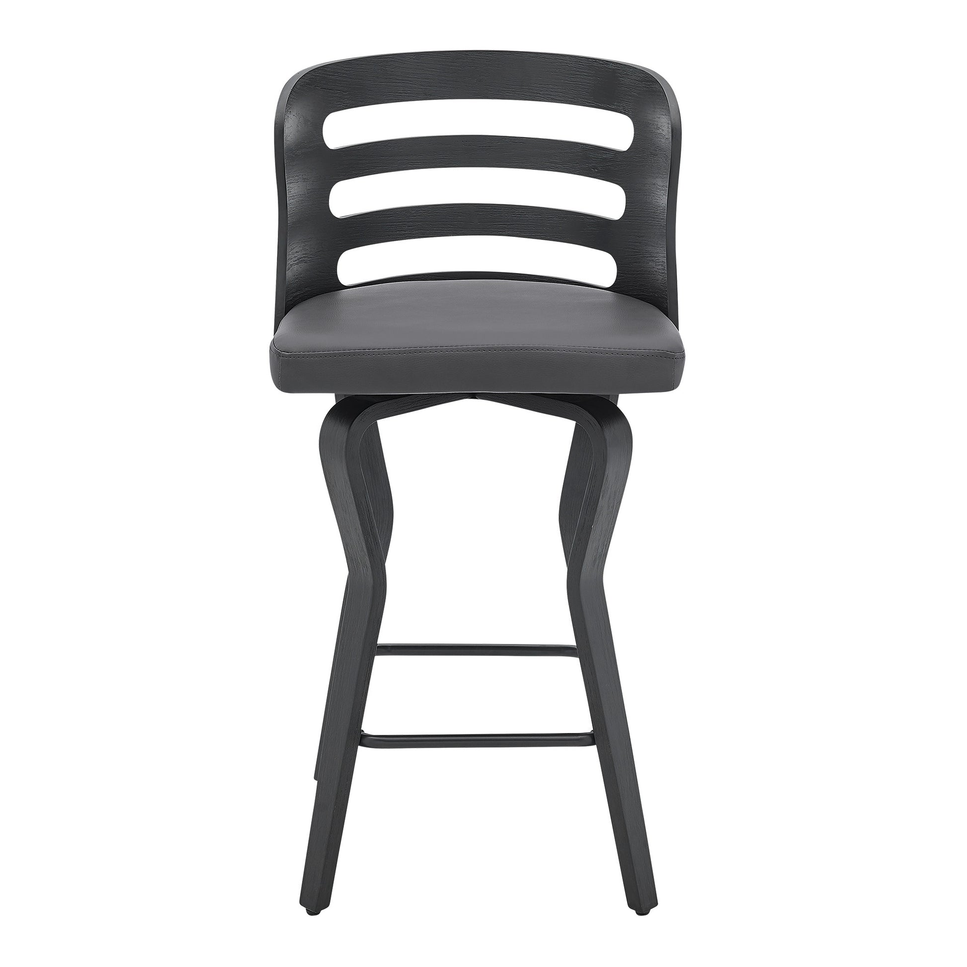 25" Gray And Black Faux Leather And Iron Swivel Low Back Counter Height Bar Chair-2