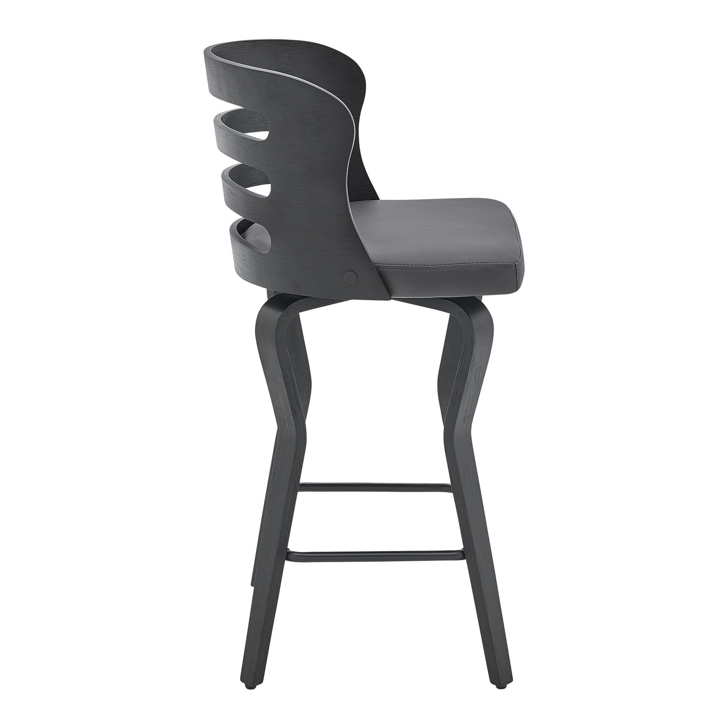 25" Gray And Black Faux Leather And Iron Swivel Low Back Counter Height Bar Chair-3