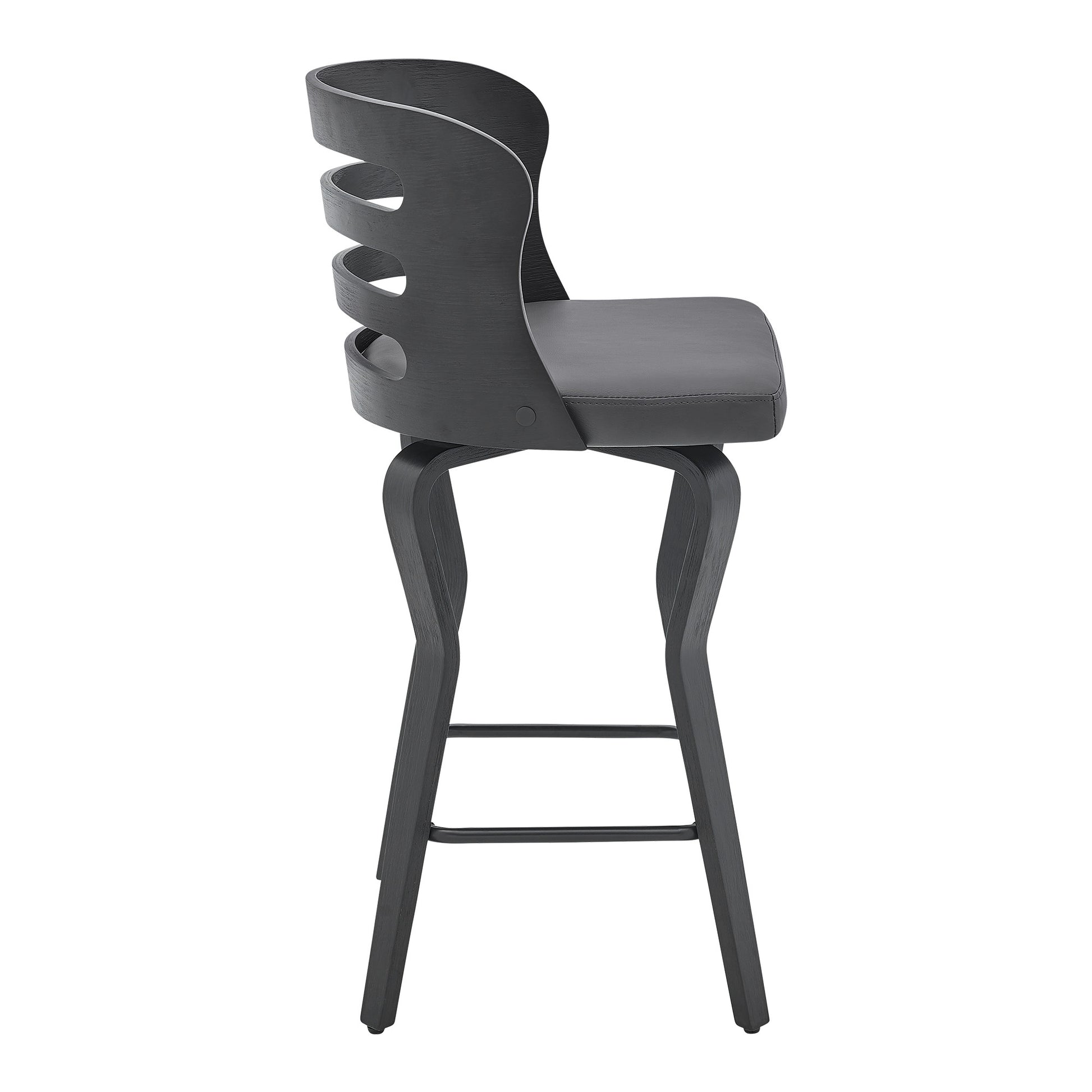 25" Gray And Black Faux Leather And Iron Swivel Low Back Counter Height Bar Chair-3