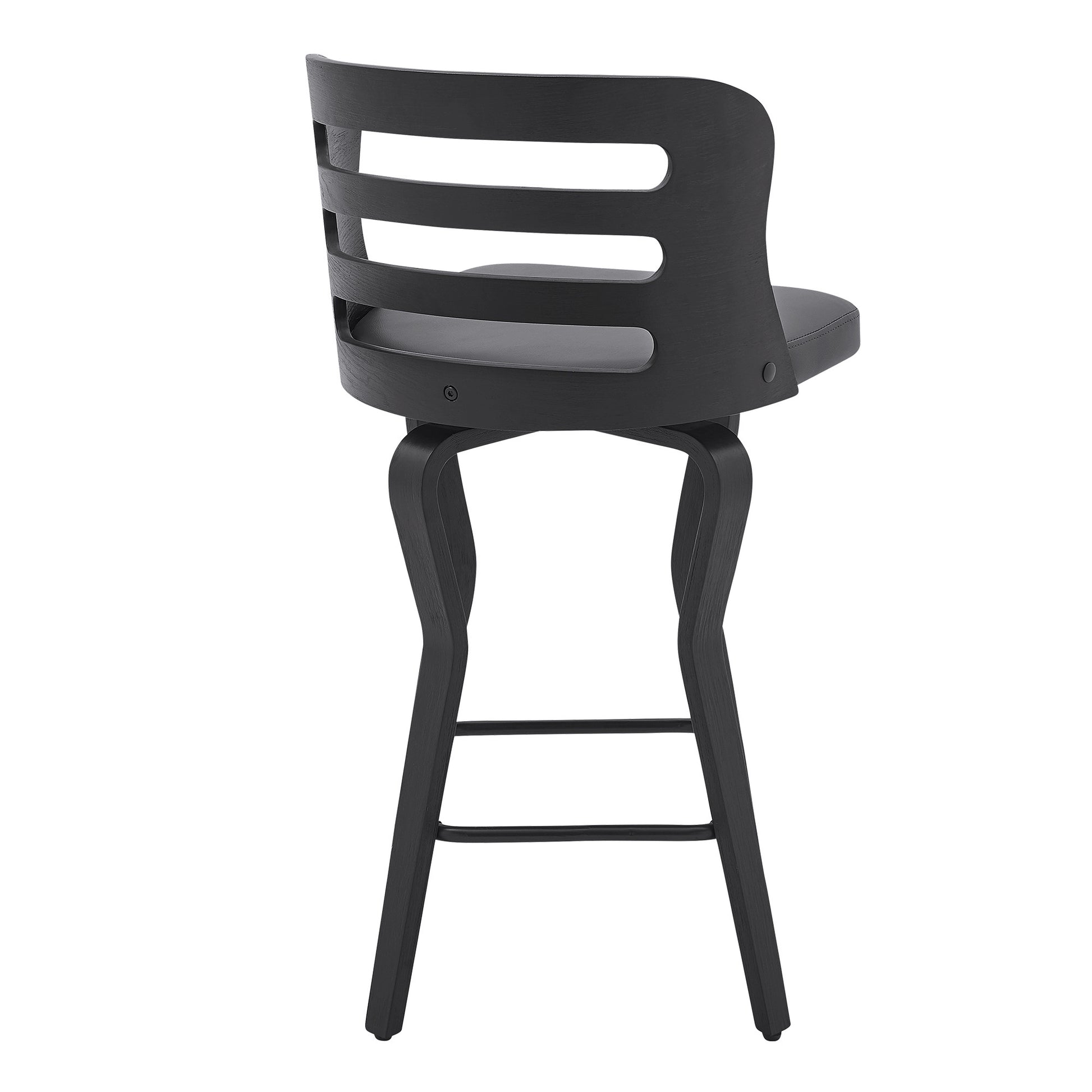 25" Gray And Black Faux Leather And Iron Swivel Low Back Counter Height Bar Chair-4