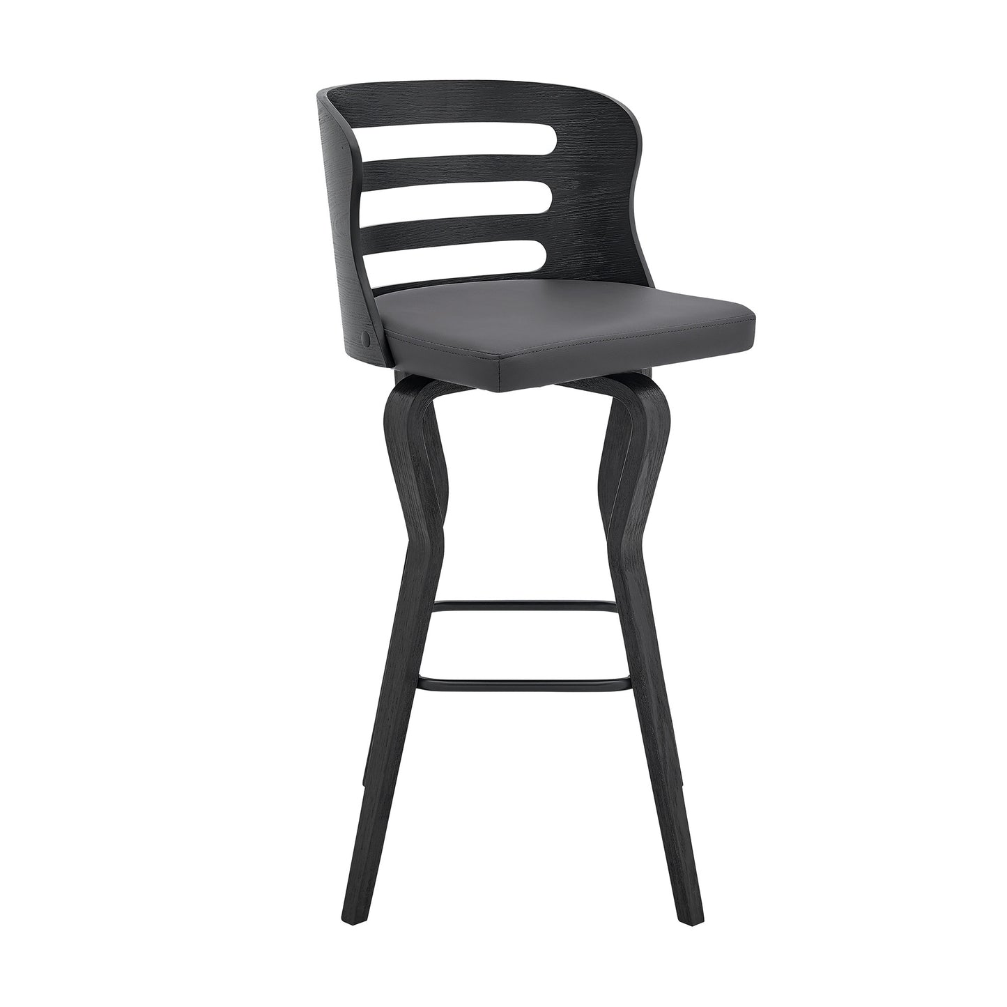29" Gray And Black Faux Leather And Iron Swivel Low Back Bar Height Bar Chair-0