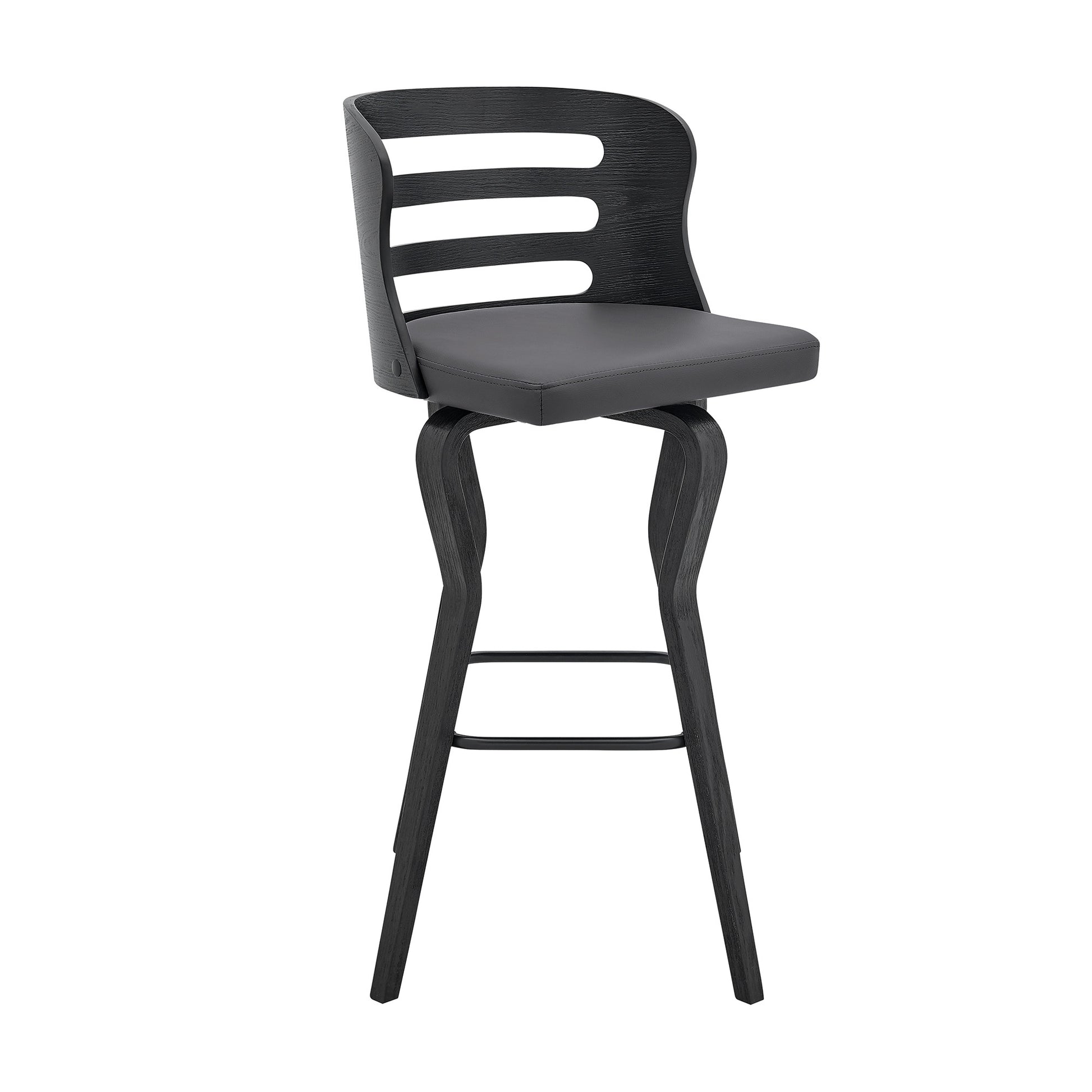 29" Gray And Black Faux Leather And Iron Swivel Low Back Bar Height Bar Chair-0