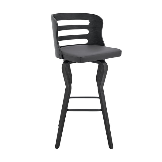 29" Gray And Black Faux Leather And Iron Swivel Low Back Bar Height Bar Chair-0