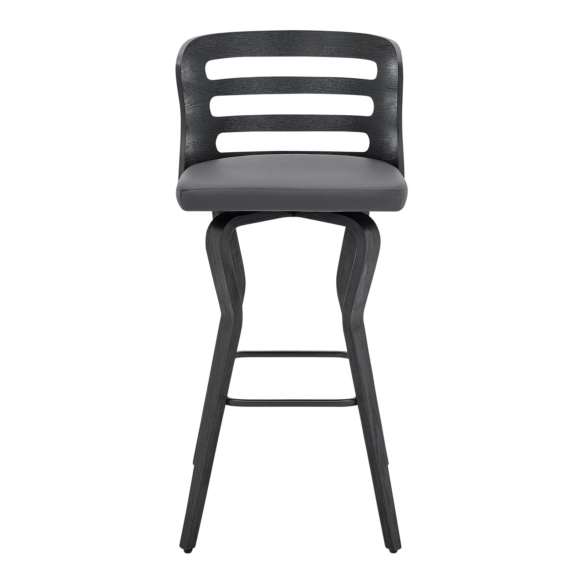 29" Gray And Black Faux Leather And Iron Swivel Low Back Bar Height Bar Chair-2