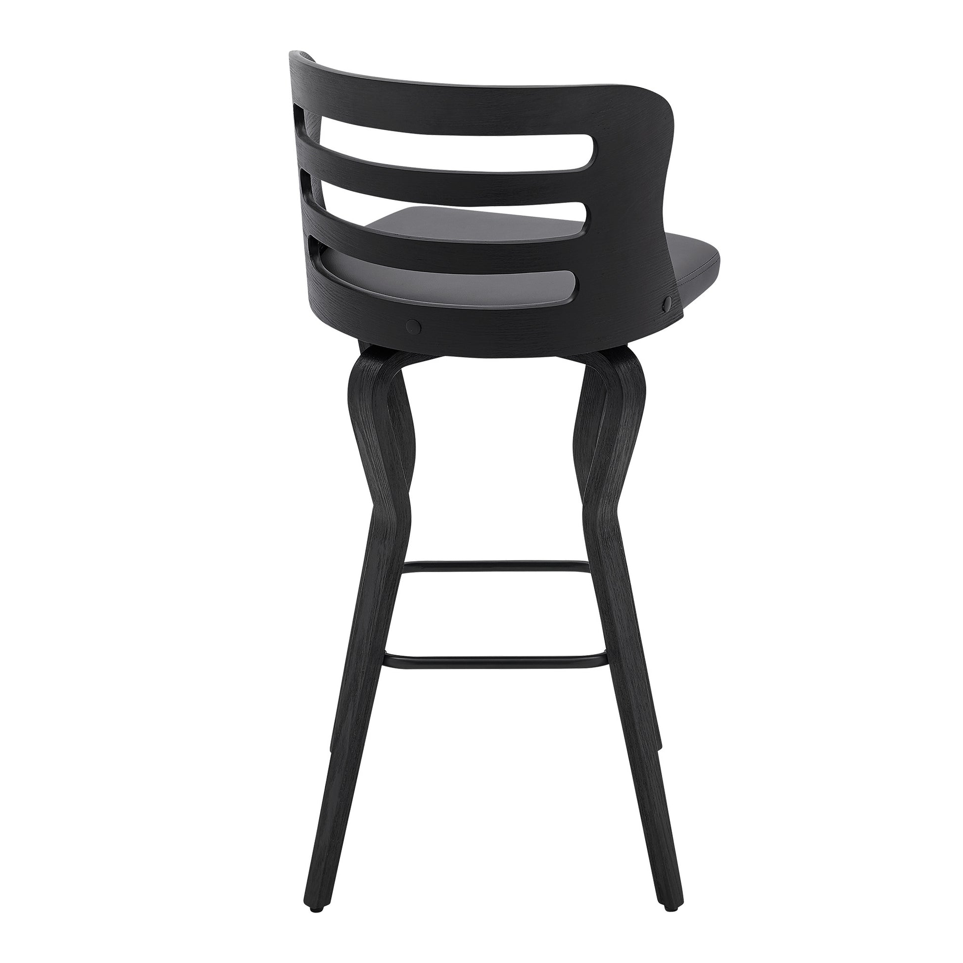 29" Gray And Black Faux Leather And Iron Swivel Low Back Bar Height Bar Chair-4