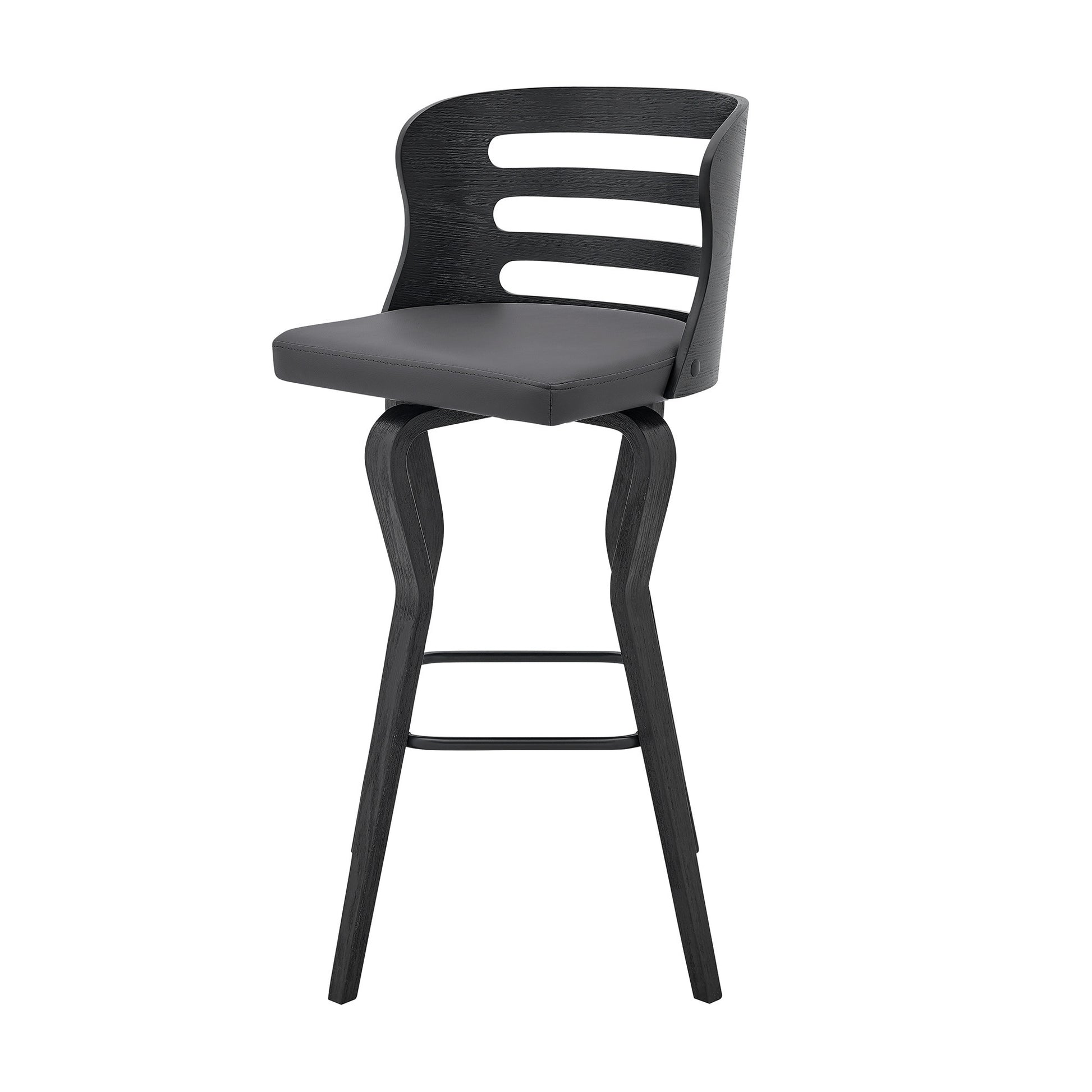 29" Gray And Black Faux Leather And Iron Swivel Low Back Bar Height Bar Chair-6