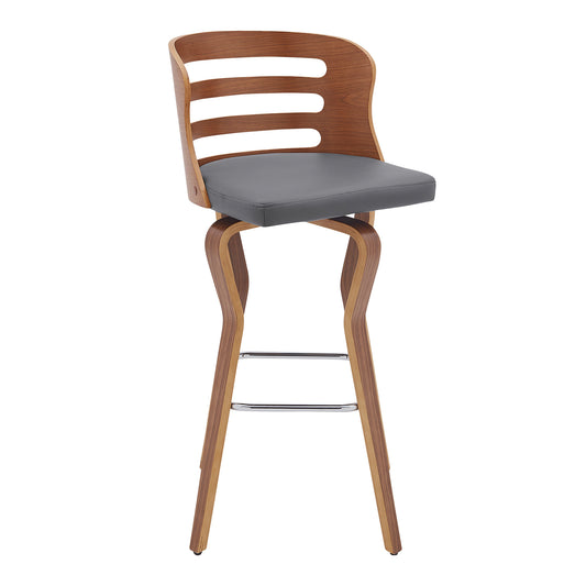 29" Gray And Brown Faux Leather Swivel Low Back Bar Height Bar Chair-0