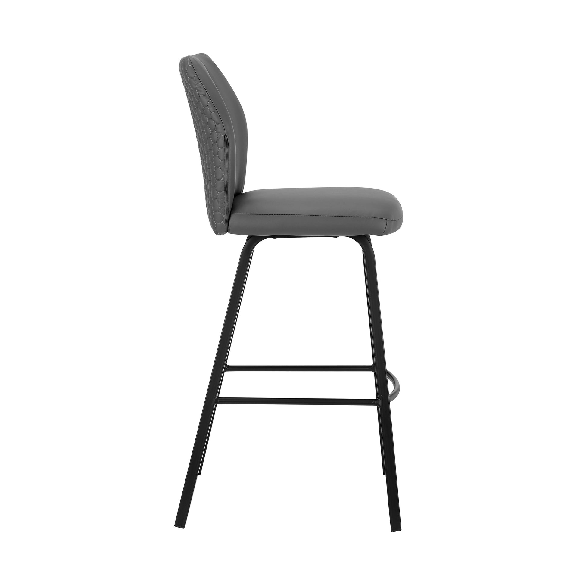 26" Gray And Black Faux Leather And Iron Counter Height Bar Chair-3
