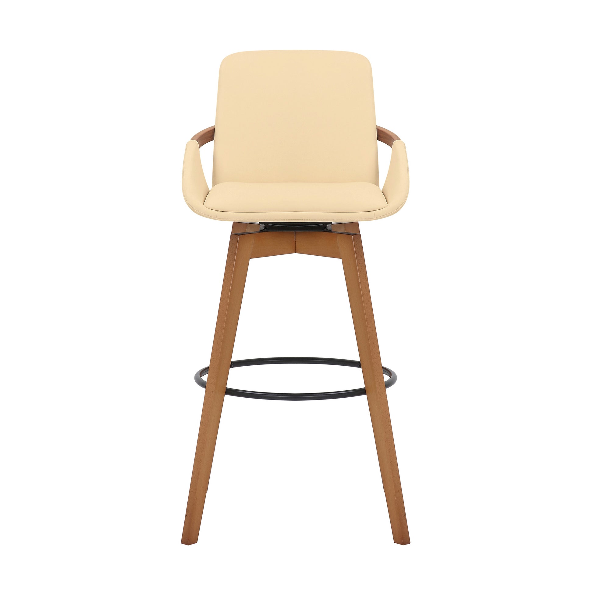 31" Cream and Black Fabric and Iron Bar Height Swivel Bar Chair-2