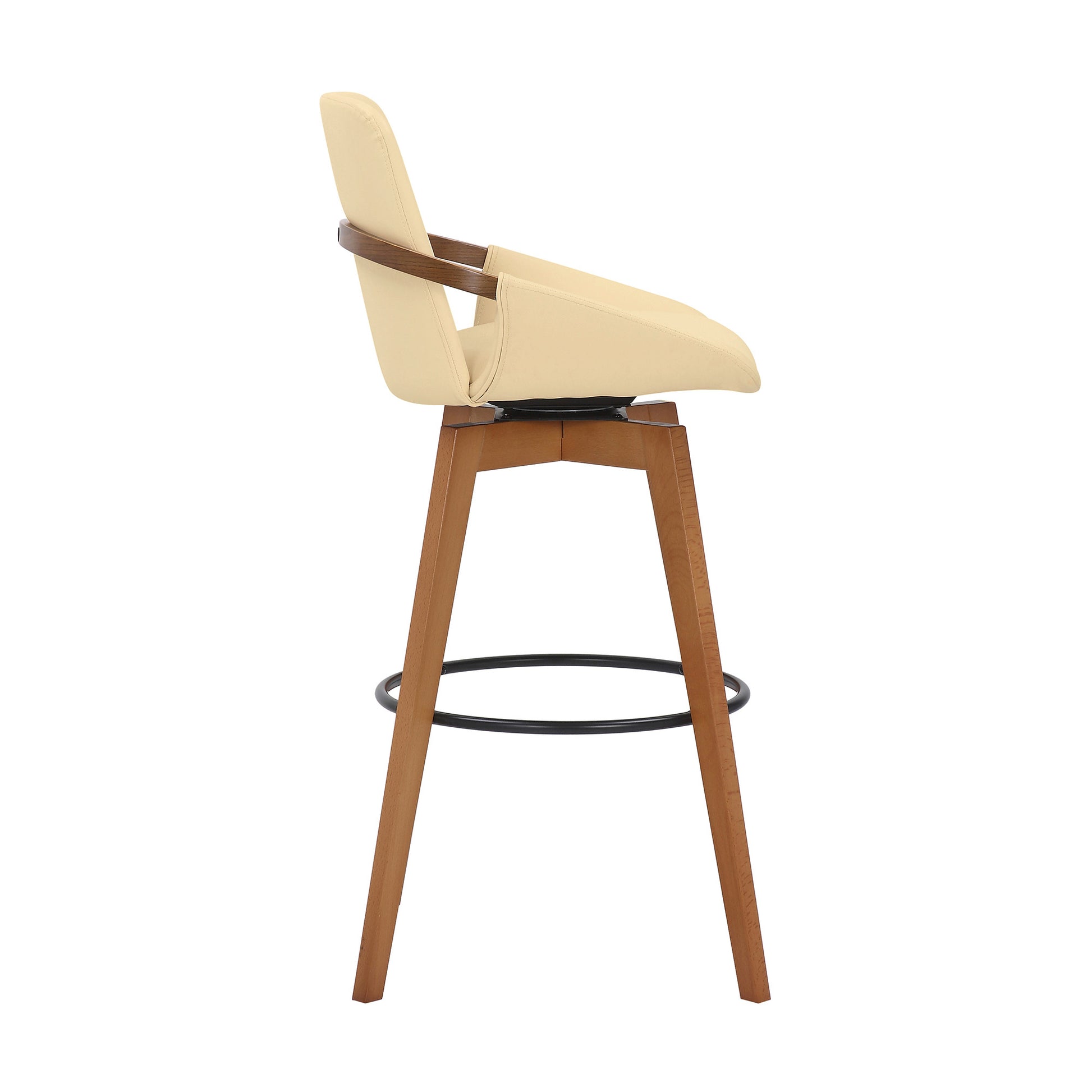 31" Cream and Black Fabric and Iron Bar Height Swivel Bar Chair-3