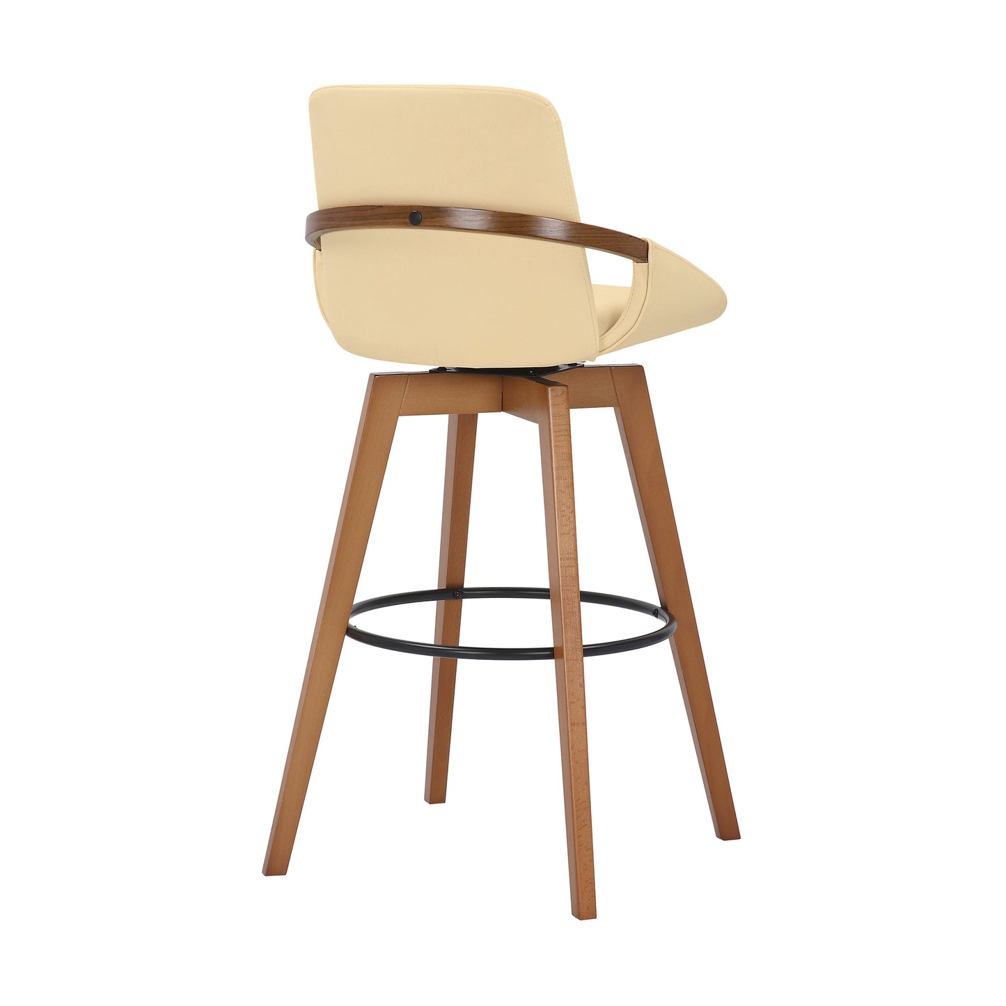 31" Cream and Black Fabric and Iron Bar Height Swivel Bar Chair-4