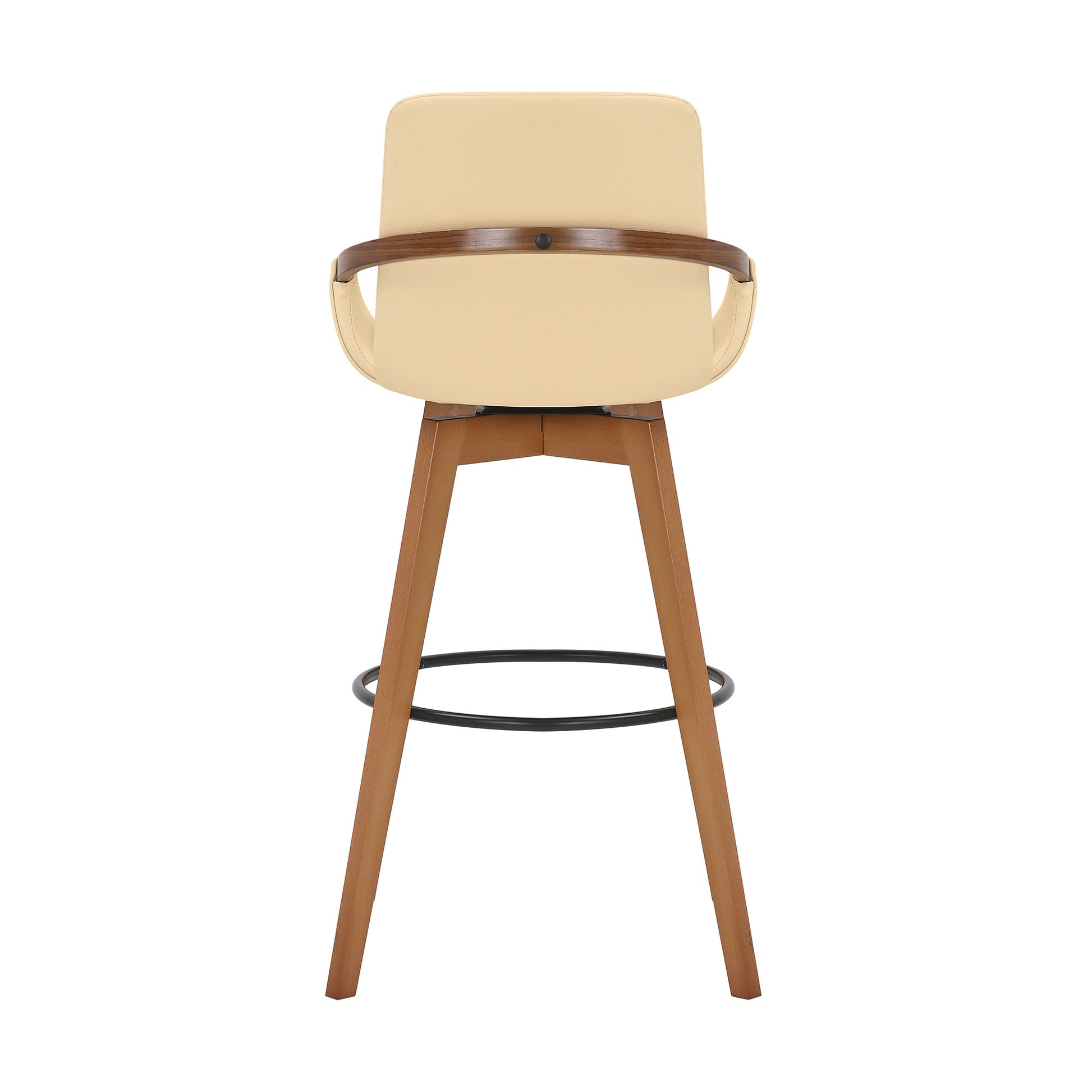 31" Cream and Black Fabric and Iron Bar Height Swivel Bar Chair-5