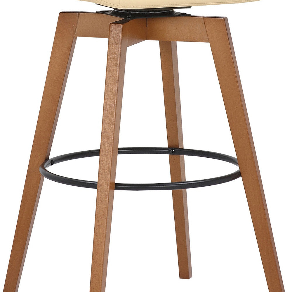 31" Cream and Black Fabric and Iron Bar Height Swivel Bar Chair-7