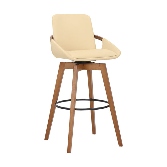 31" Cream and Black Fabric and Iron Bar Height Swivel Bar Chair-0