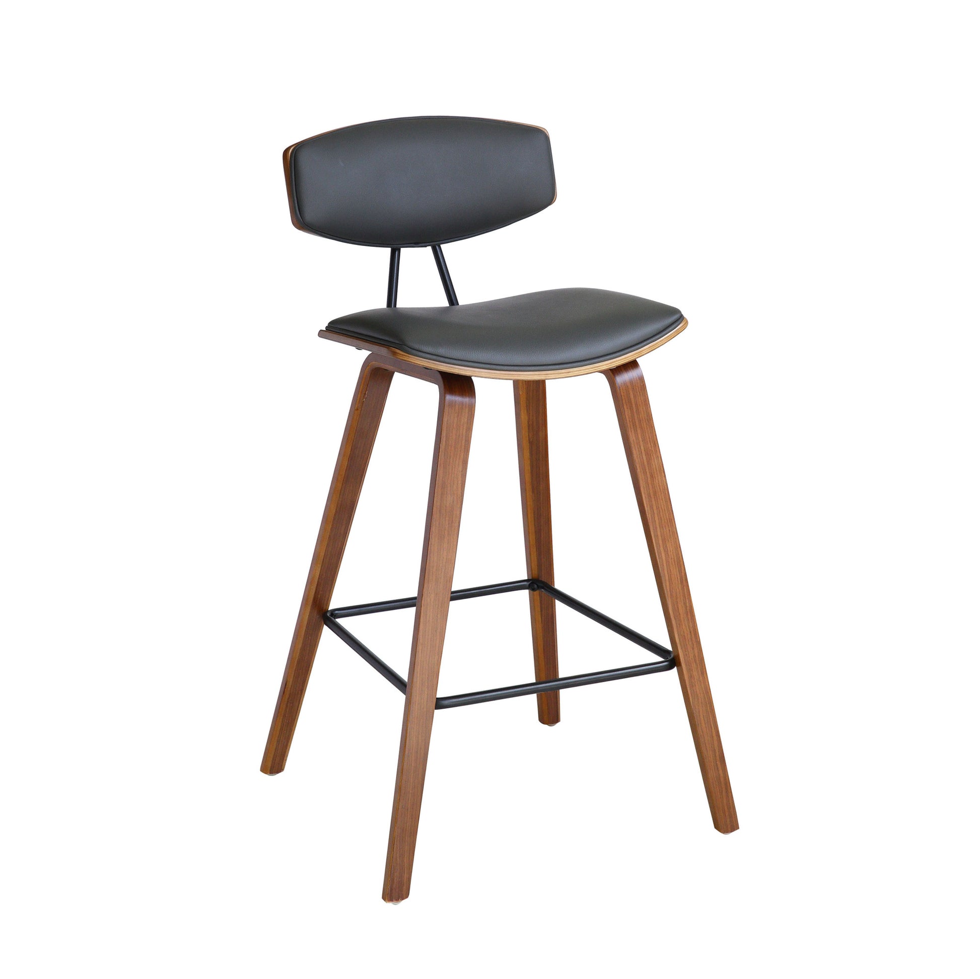 26" Gray and Brown Fabric and Iron Low Back Counter Height Bar Chair-2