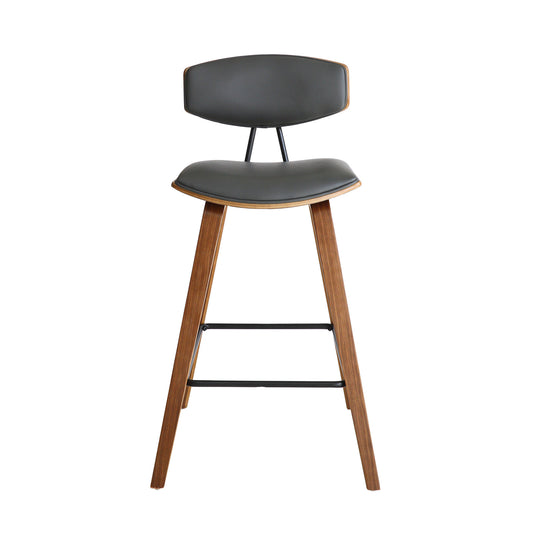 26" Gray and Brown Fabric and Iron Low Back Counter Height Bar Chair-1
