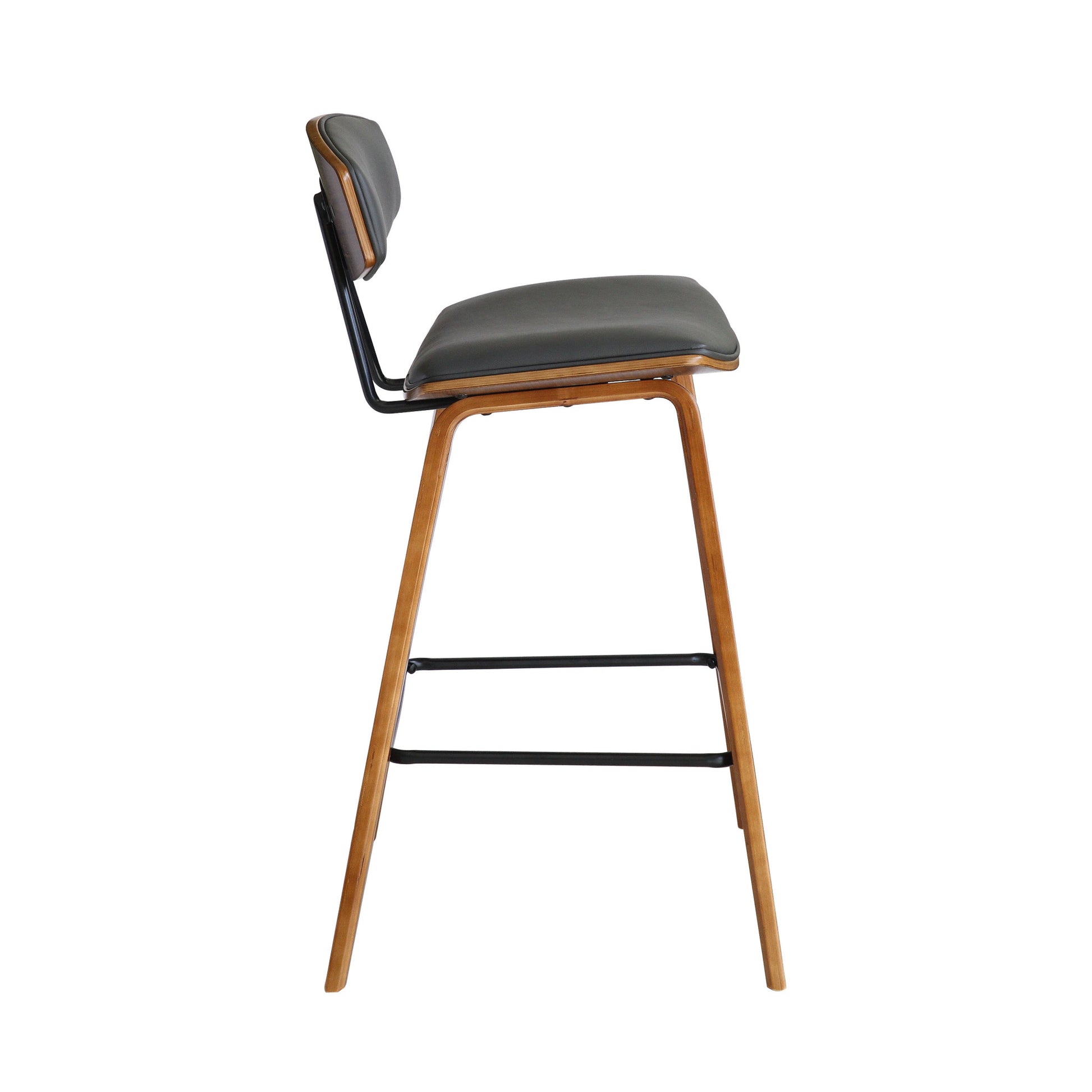26" Gray and Brown Fabric and Iron Low Back Counter Height Bar Chair-3