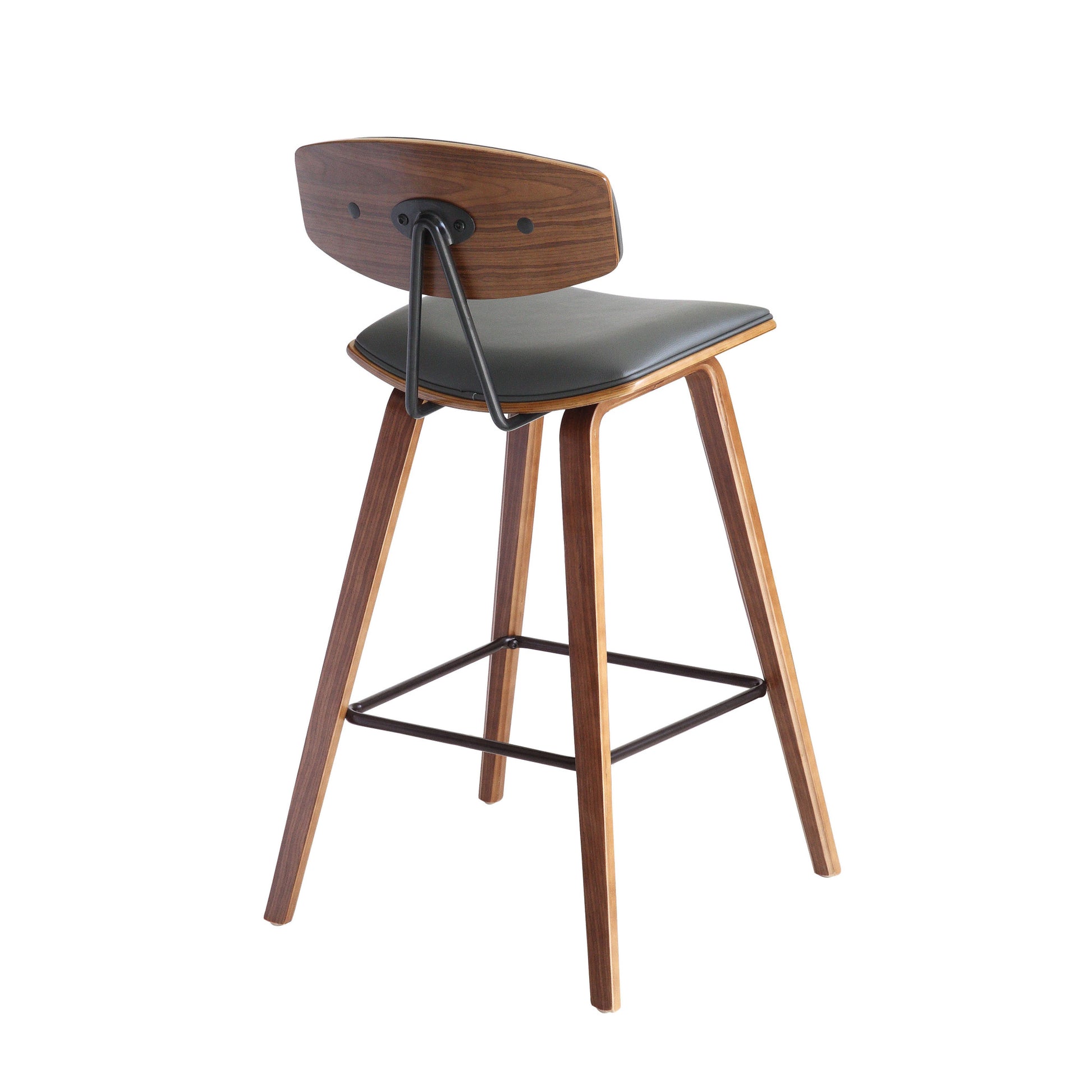 26" Gray and Brown Fabric and Iron Low Back Counter Height Bar Chair-4